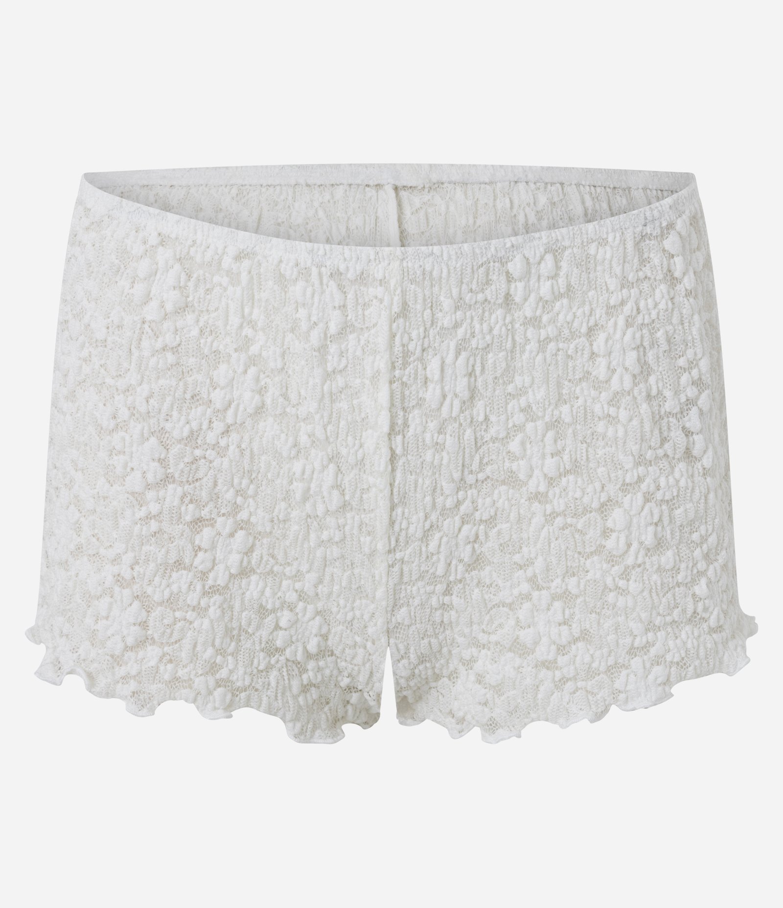 Pijama Regular em Poliamida Texturizada com Renda Transparente Branco 9