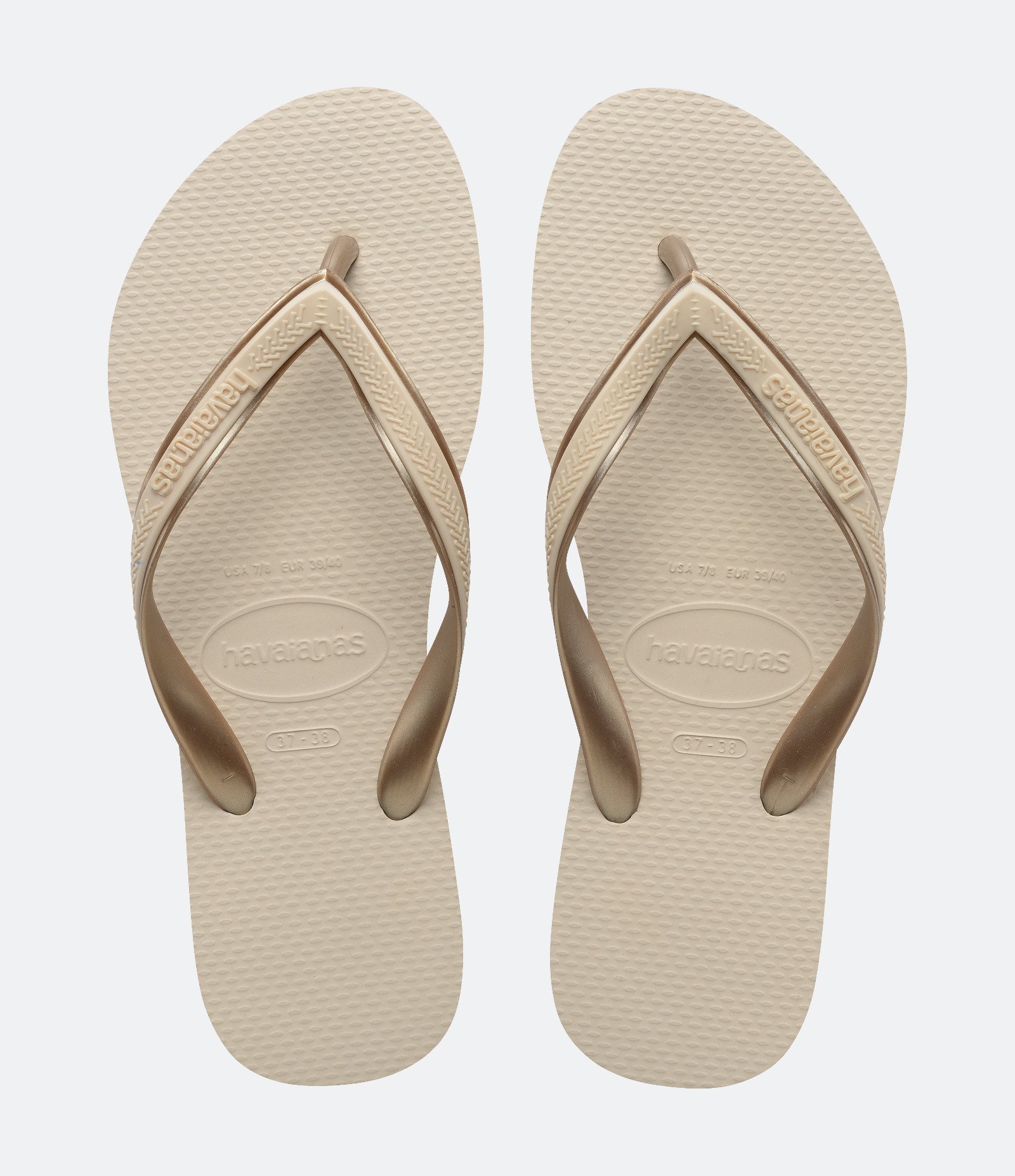 Chinelo Havaianas Aura Glossy com Tiras Metalizadas Bege 1