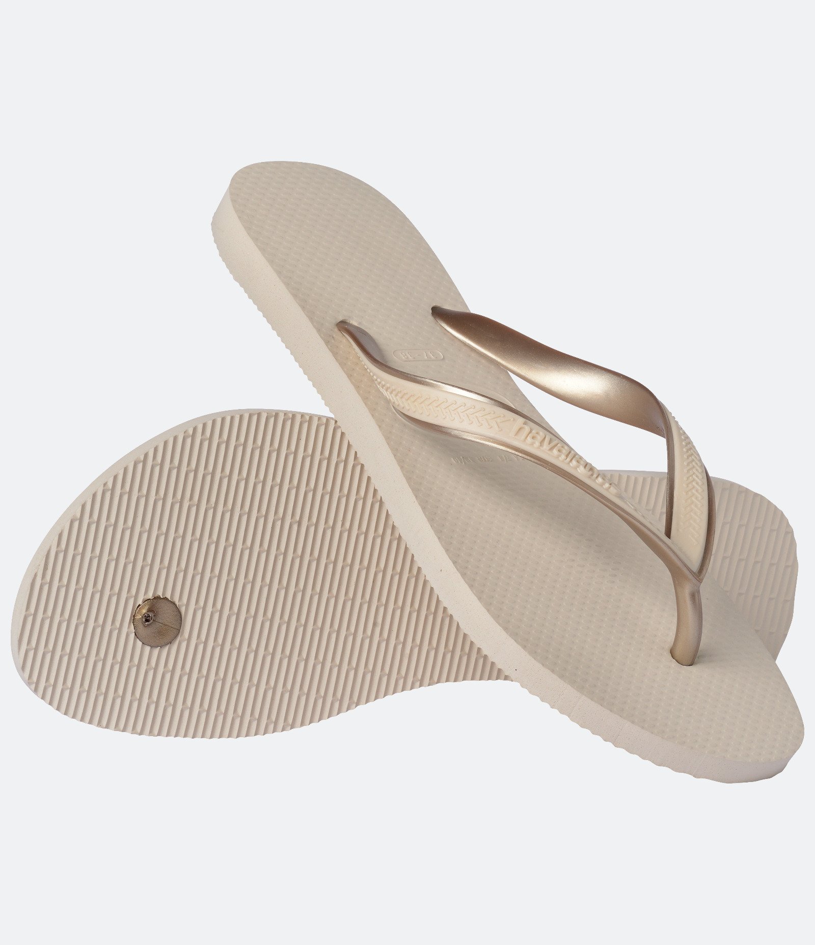 Chinelo Havaianas Aura Glossy com Tiras Metalizadas Bege 4