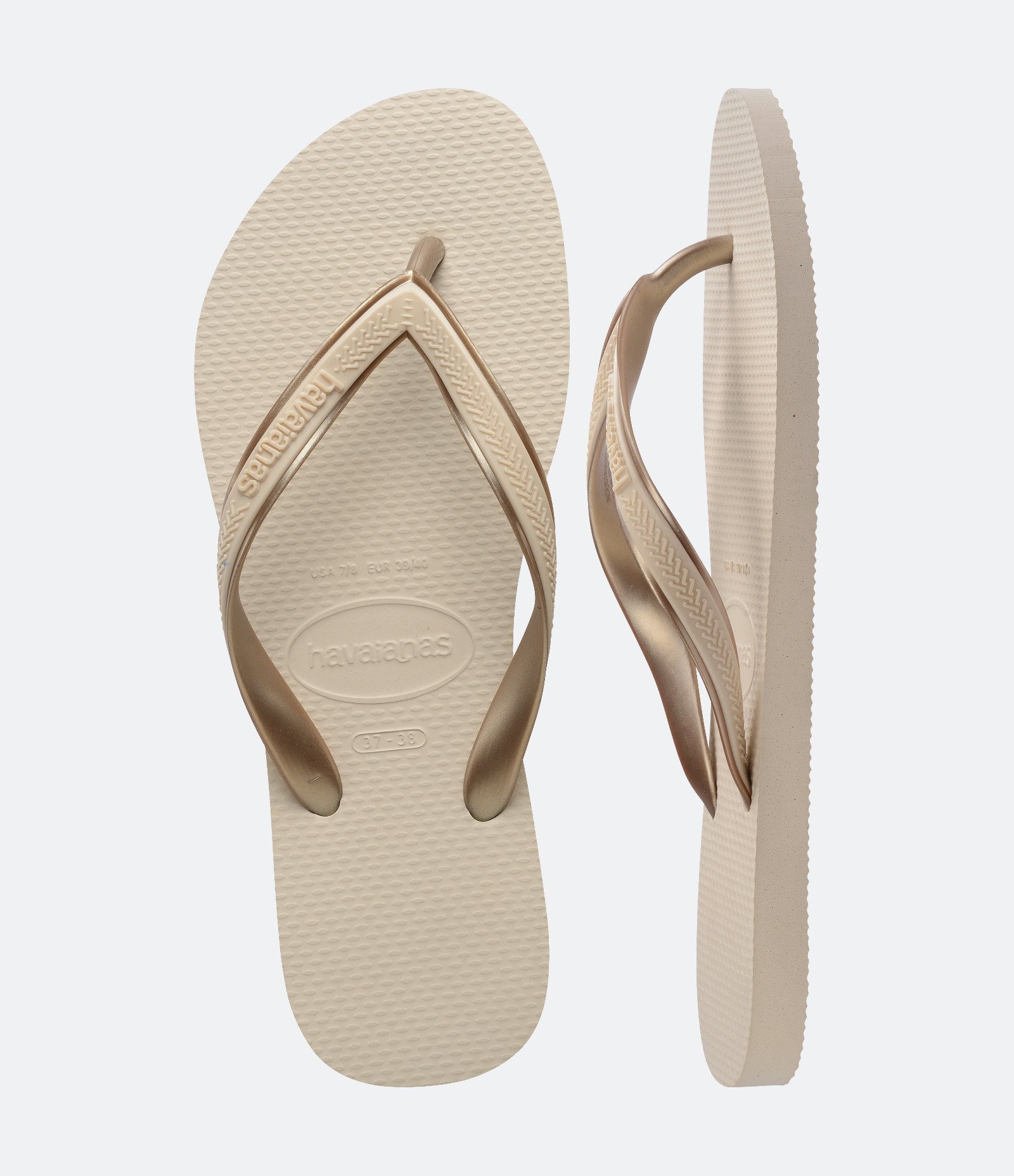 Chinelo Havaianas Aura Glossy com Tiras Metalizadas Bege 5