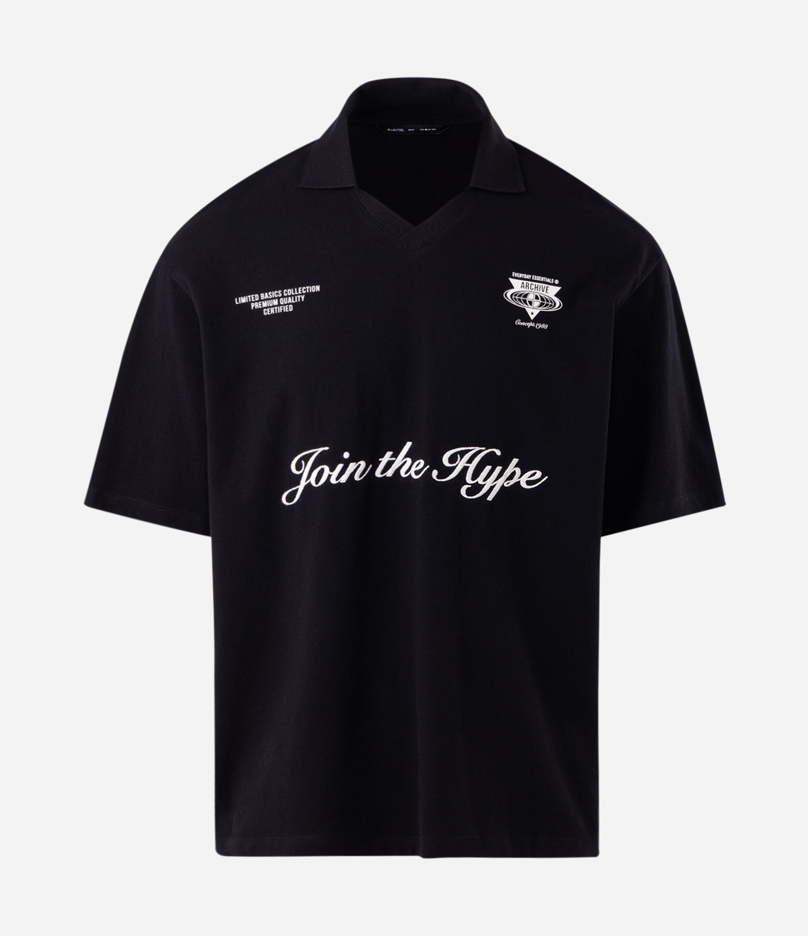 Camiseta Boxy com Gola Polo e Lettering Join The Hype Preto 5
