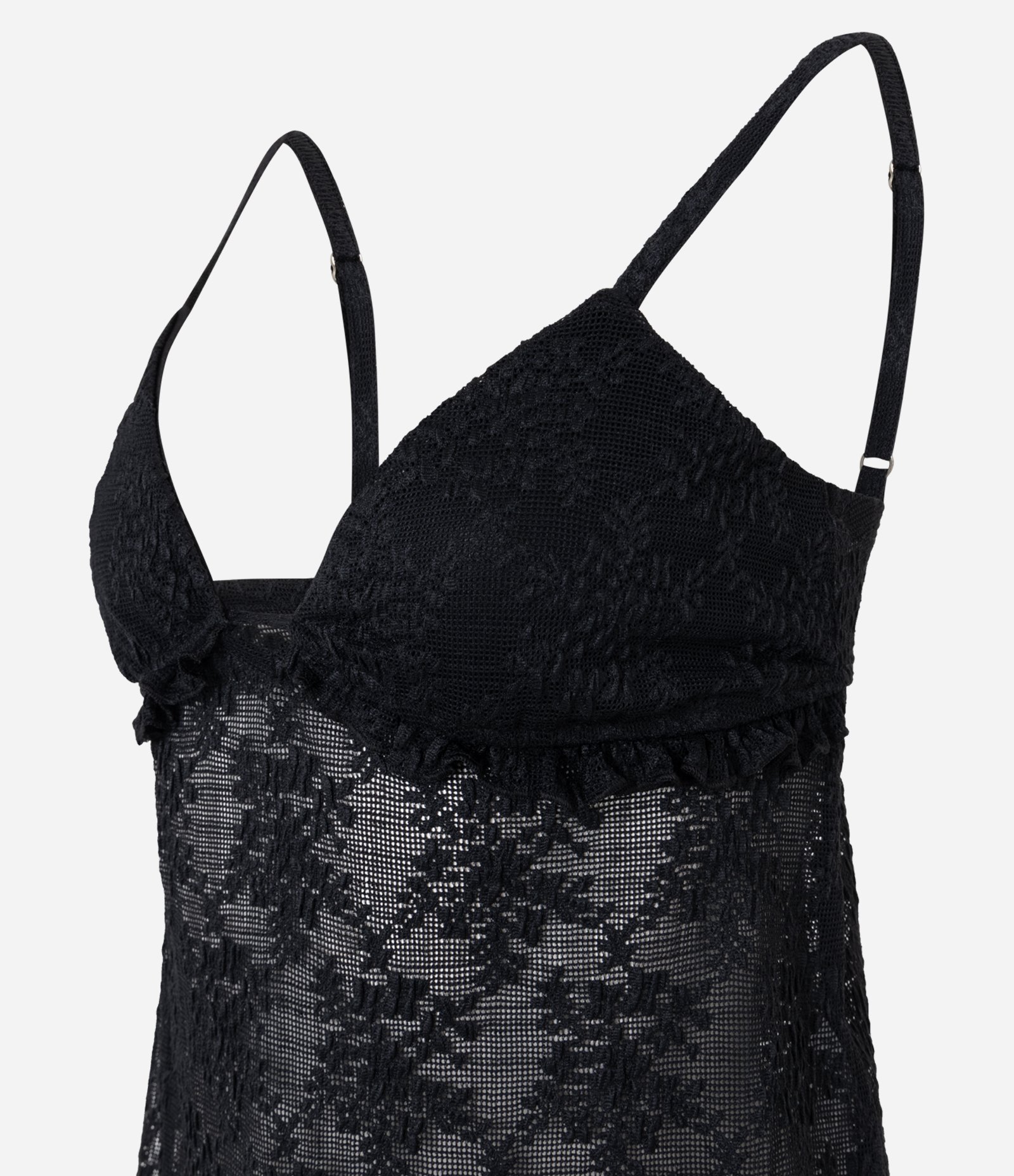 Blusa Batinha em Renda com Babado e Alças Finas Preto 6