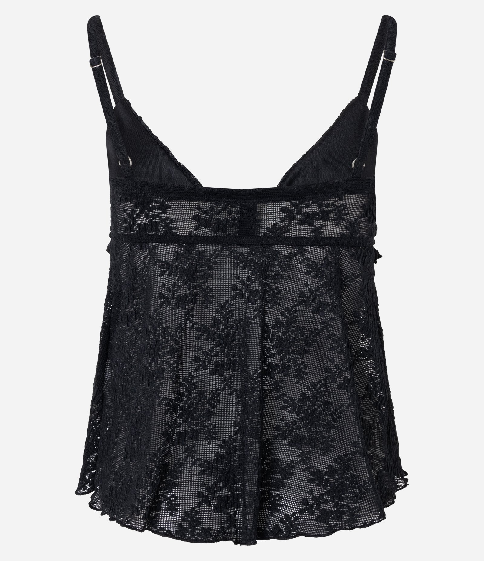 Blusa Batinha em Renda com Babado e Alças Finas Preto 7