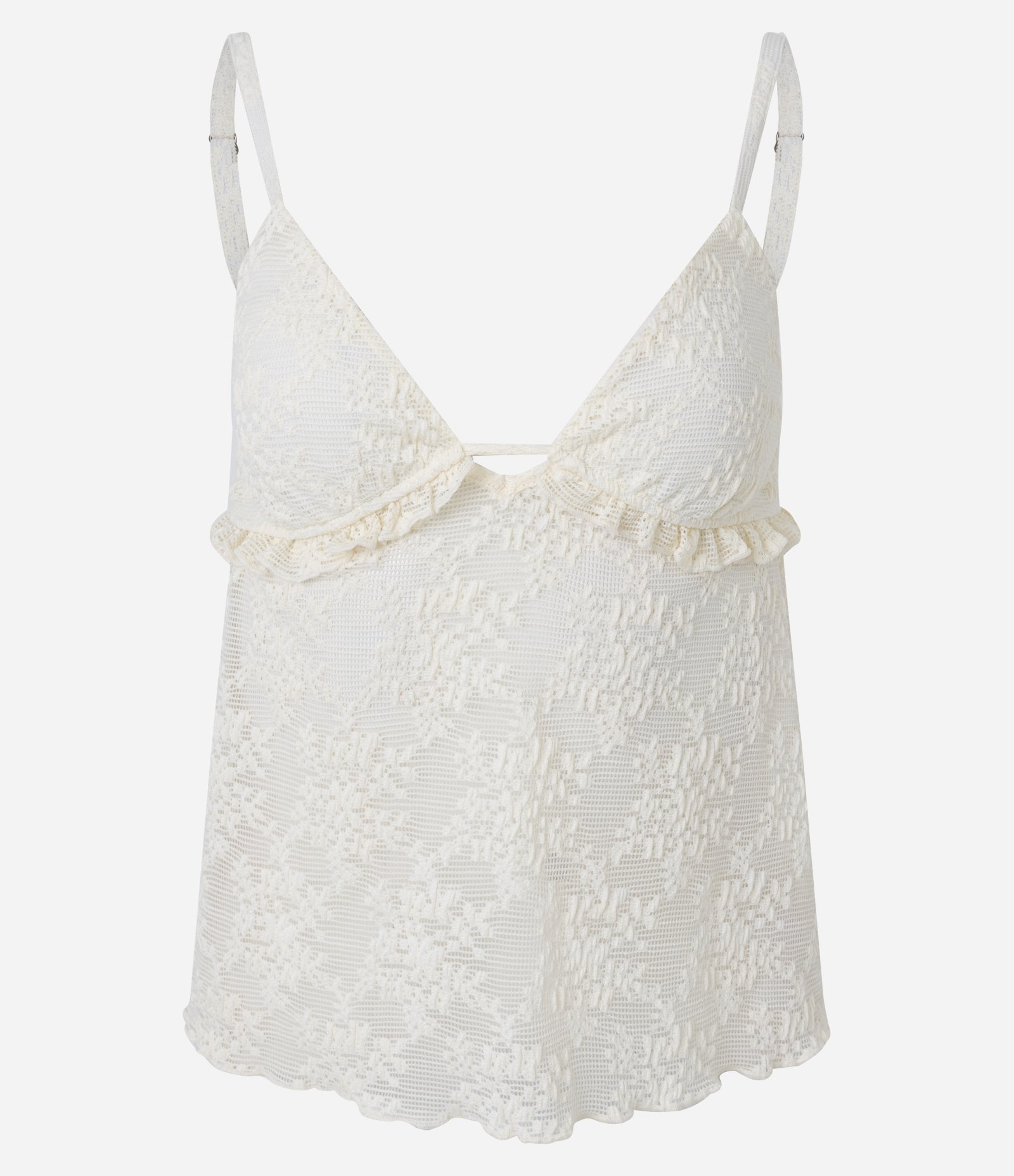Blusa Batinha em Renda com Babado e Alças Finas Branco 5
