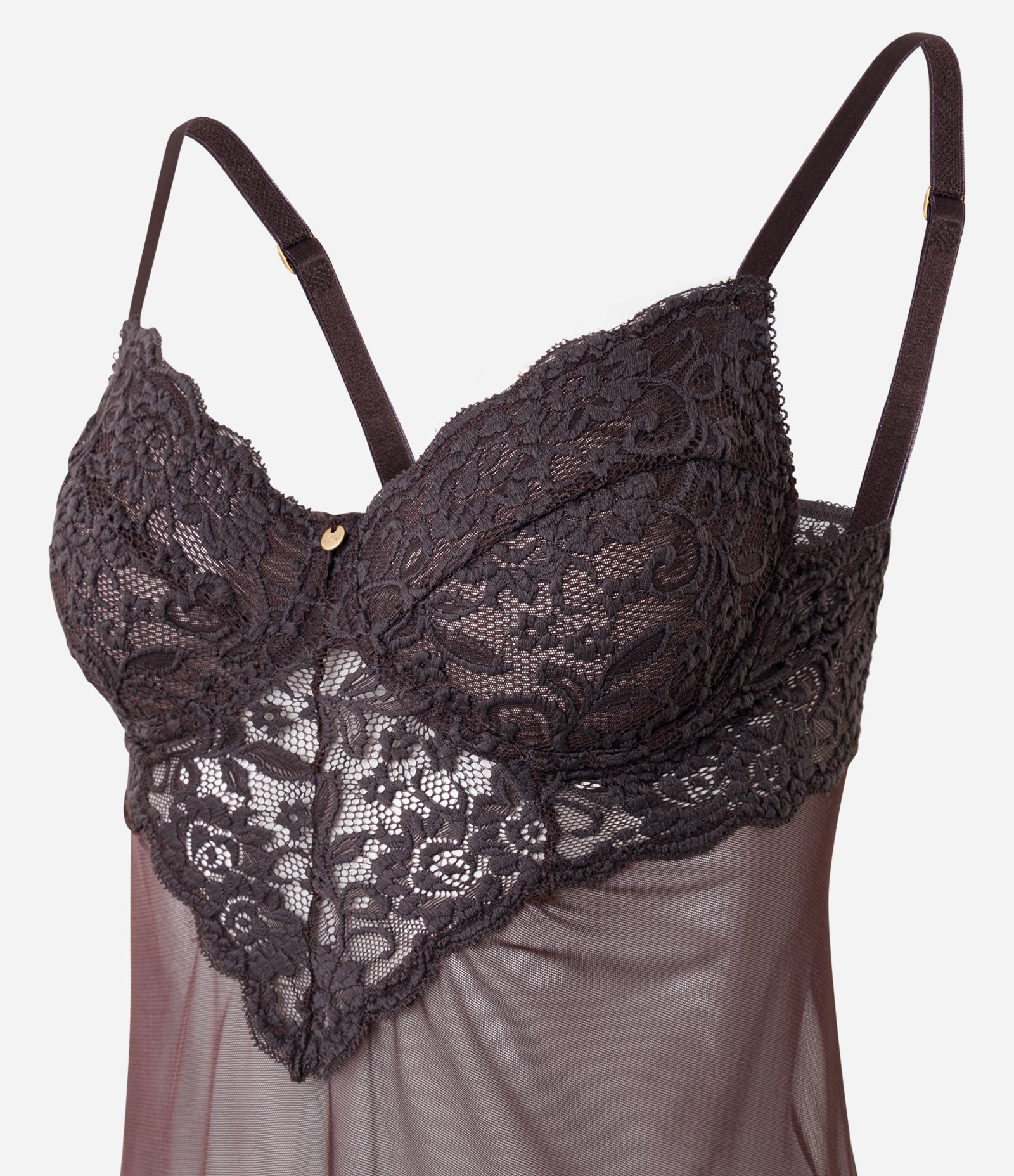 Camisola Sem Bojo em Renda com Alças Marrom 6