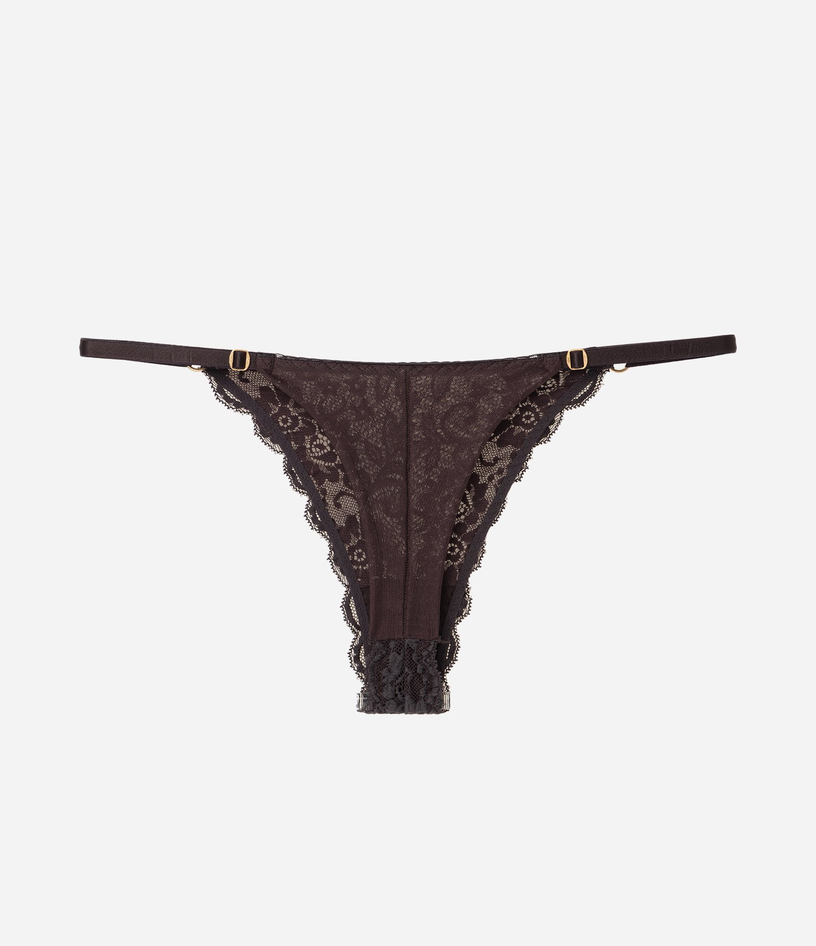 Calcinha String Fio Duplo em Renda Floral Marrom 5