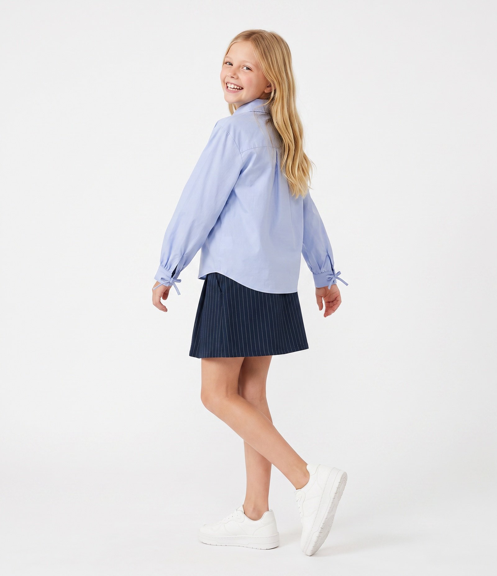 Camisa Infantil Em Algodão Com Colarinho e Lacinhos - Tam 5 a 16 Anos Azul 7