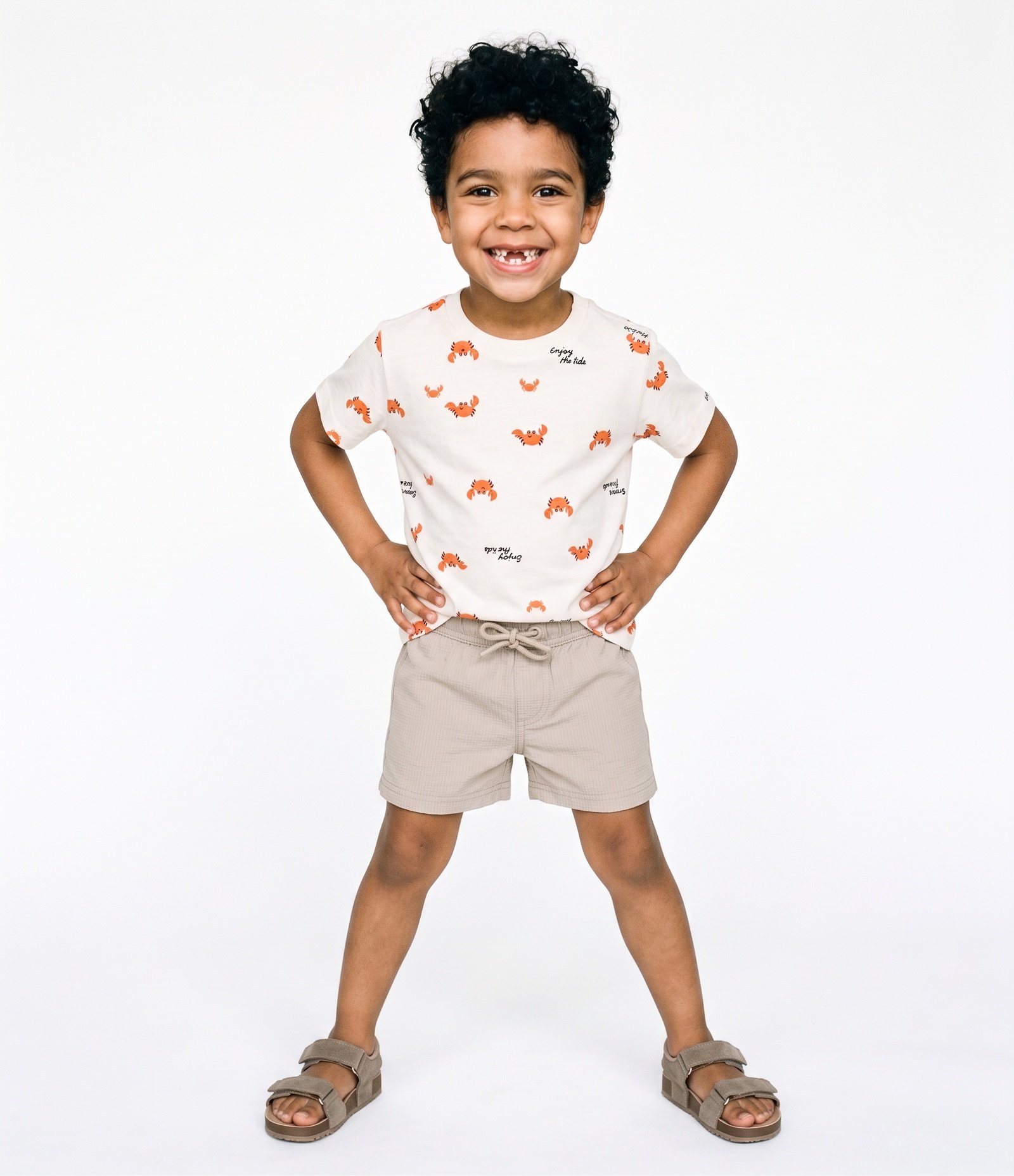 Camiseta Infantil Em Algodão Estampa Caranguejos - Tam 1 a 6 anos Branco 1