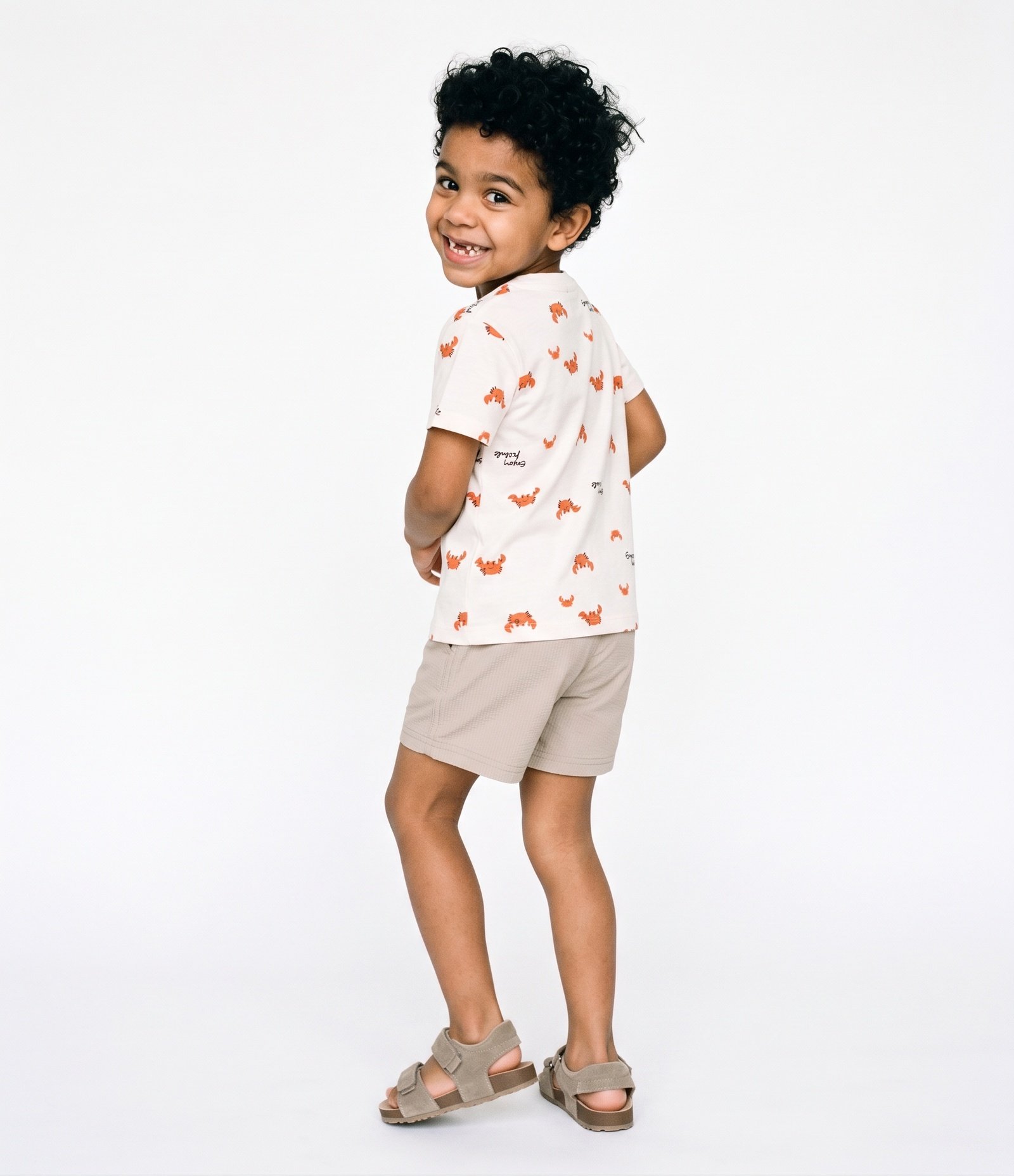 Camiseta Infantil Em Algodão Estampa Caranguejos - Tam 1 a 6 anos Branco 3