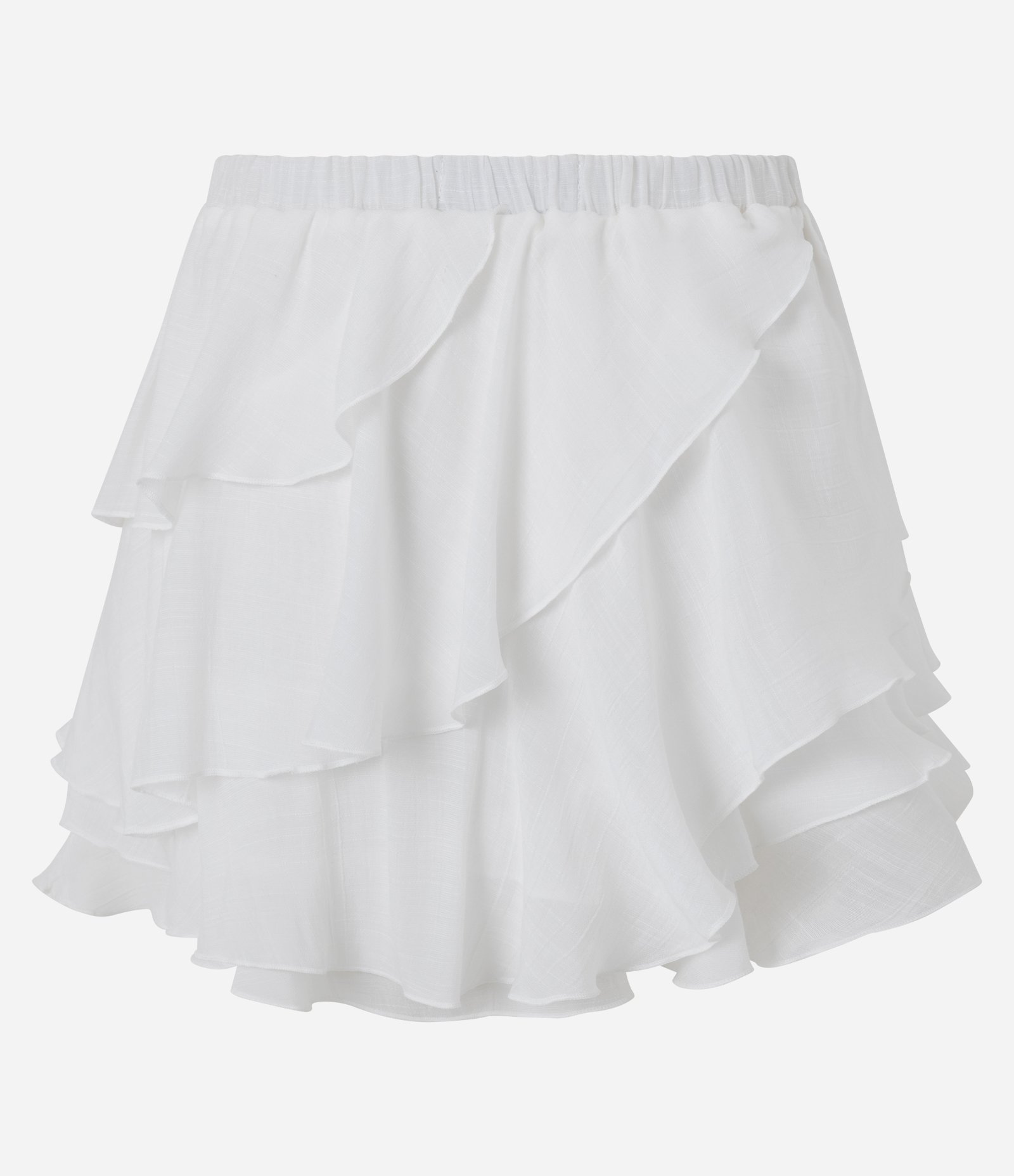 Saia Curta em Chiffon com Babados Assimétricos Branco 6