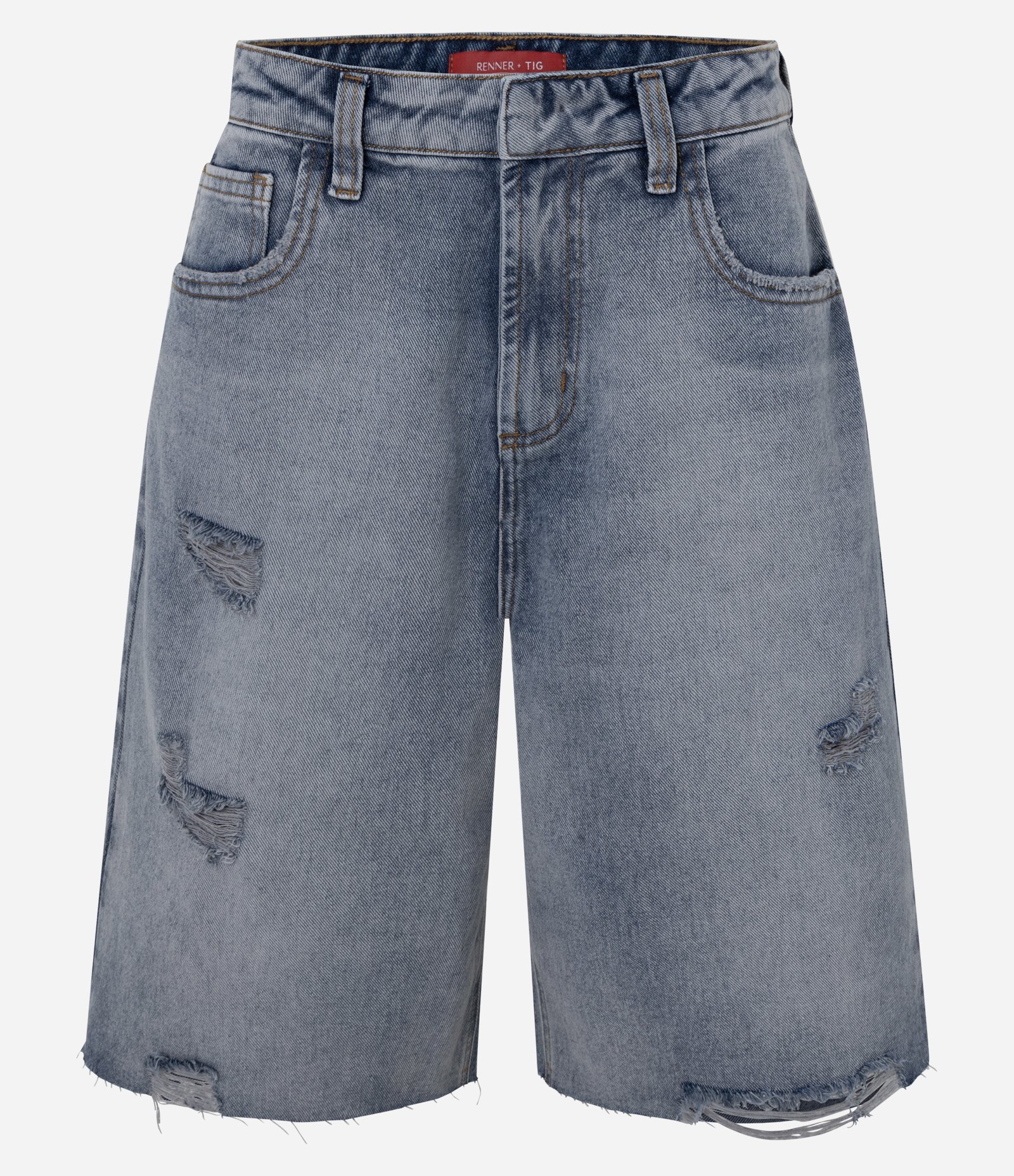 Bermuda Jorts em Jeans Destroyed com Bolsos Azul 5