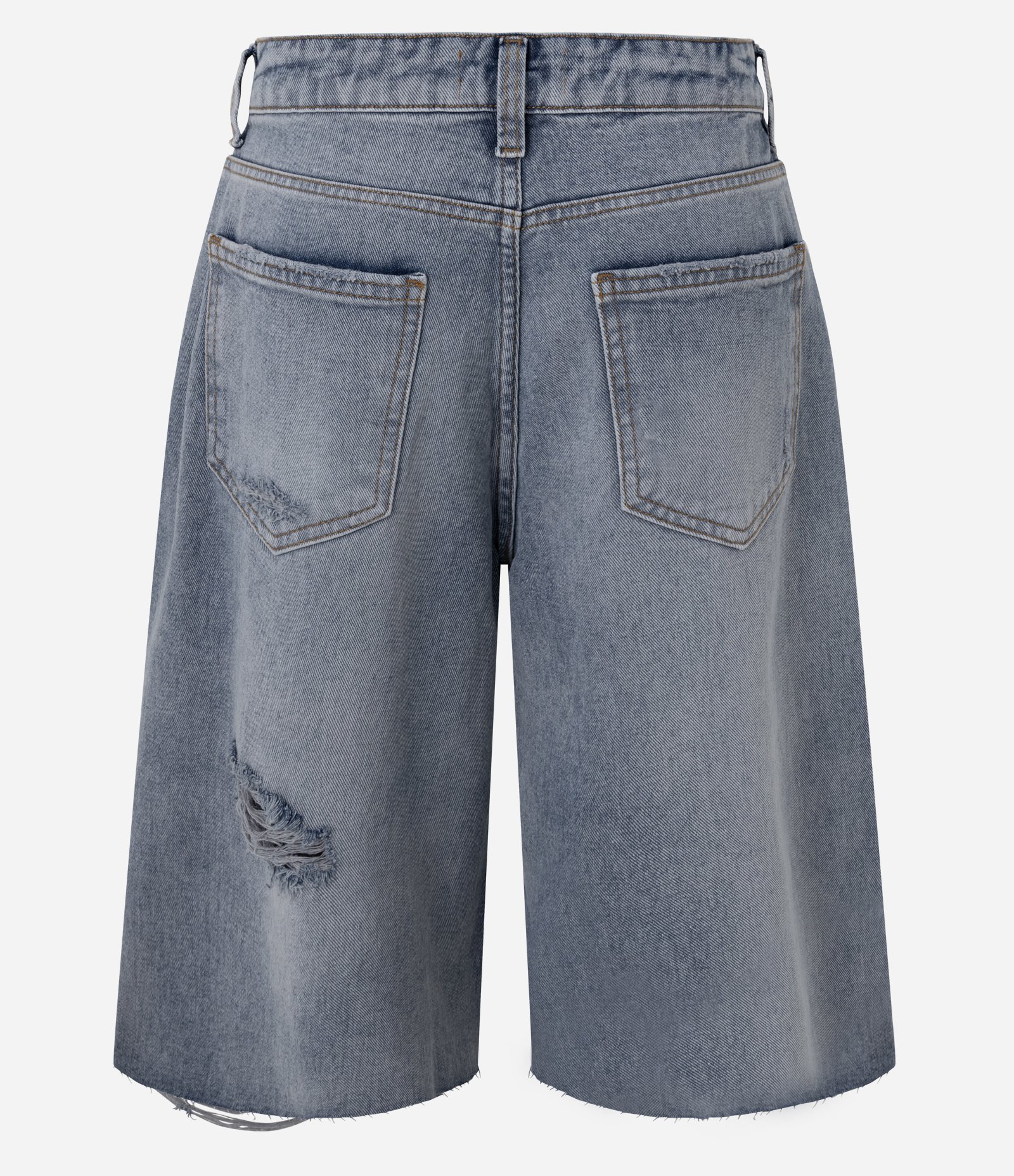 Bermuda Jorts em Jeans Destroyed com Bolsos Azul 6