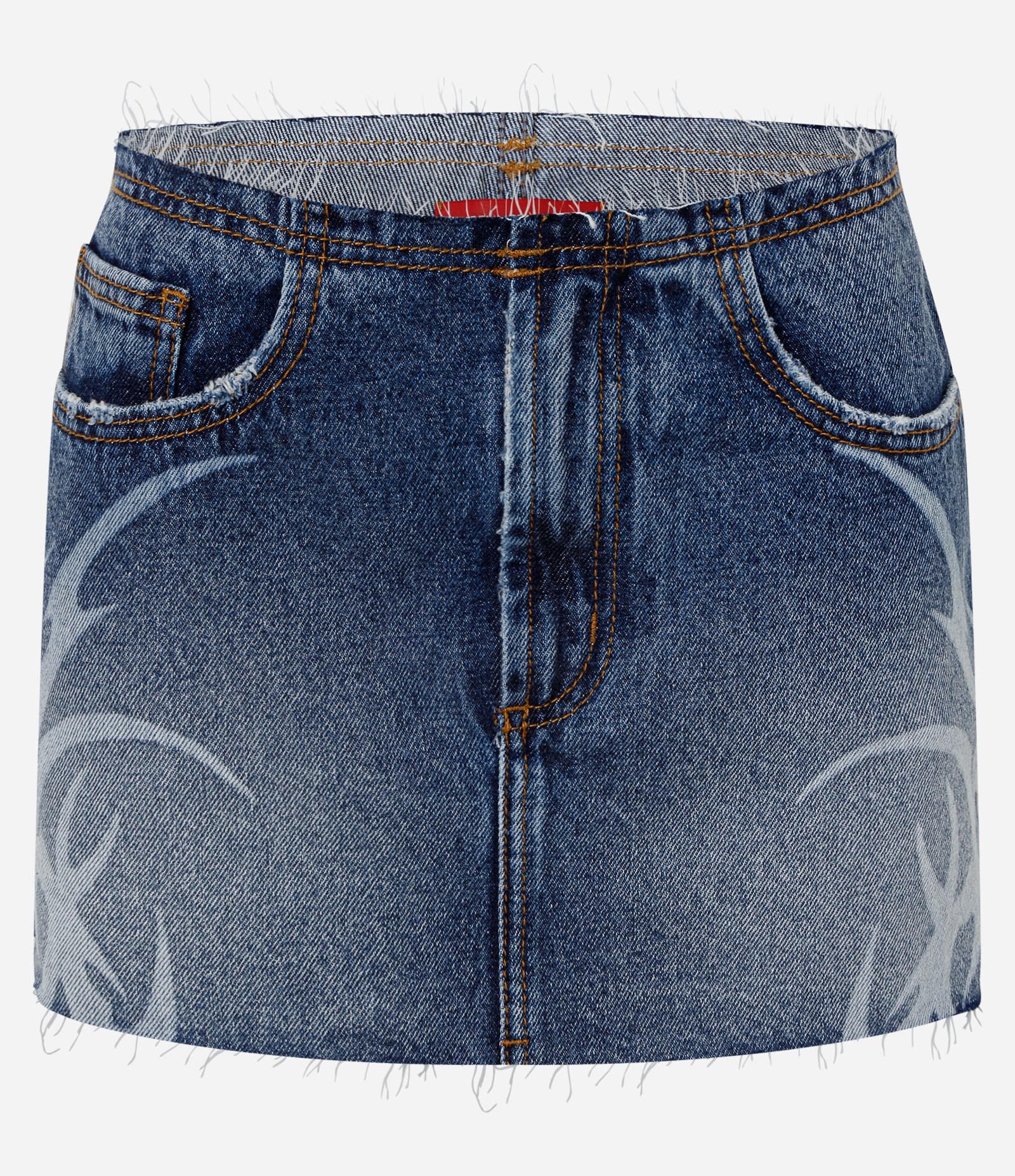 Mini Saia Jeans com Estampa de Raios e Acabamento Desfiado Azul Médio 4