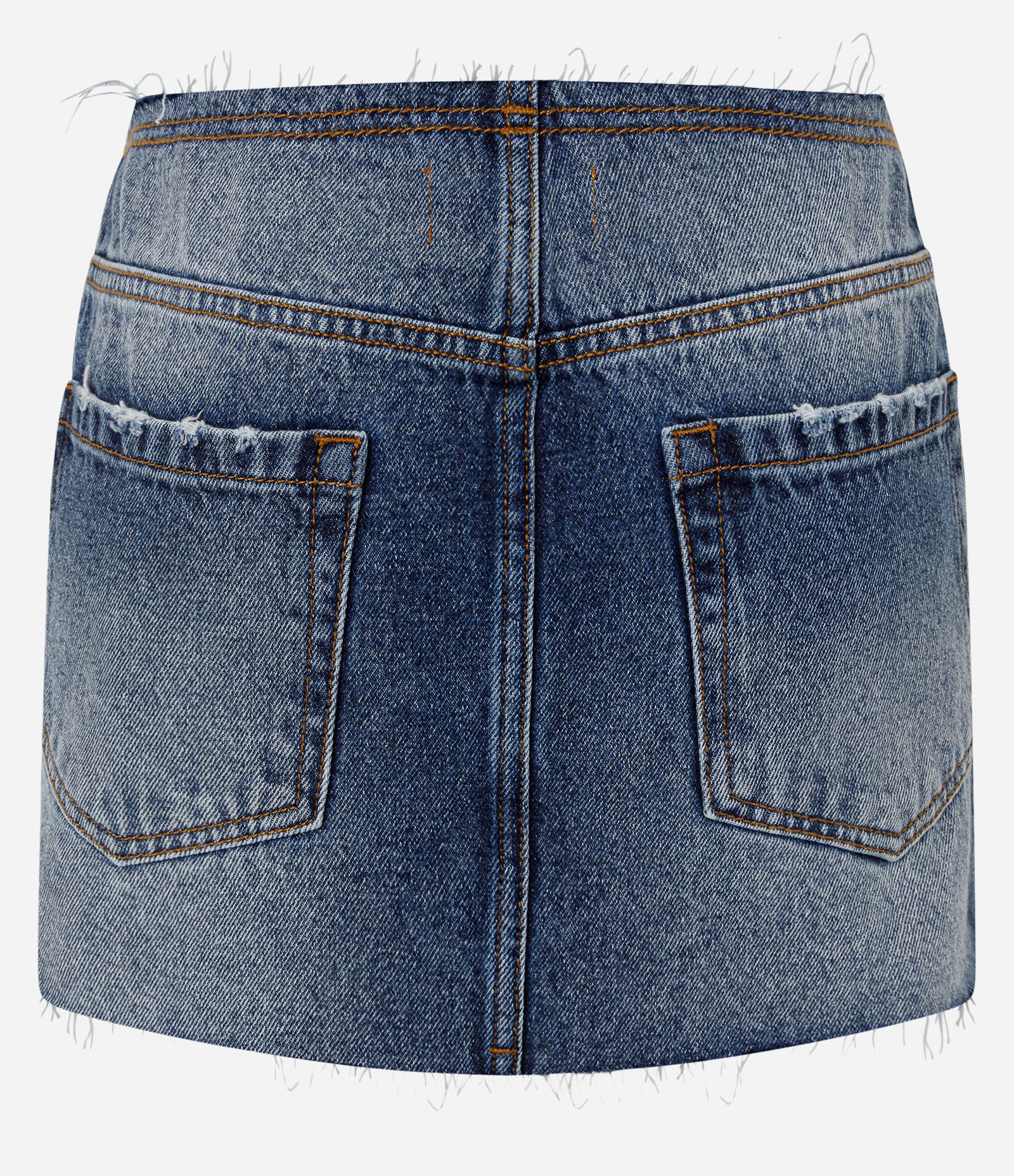 Mini Saia Jeans com Estampa de Raios e Acabamento Desfiado Azul Médio 6