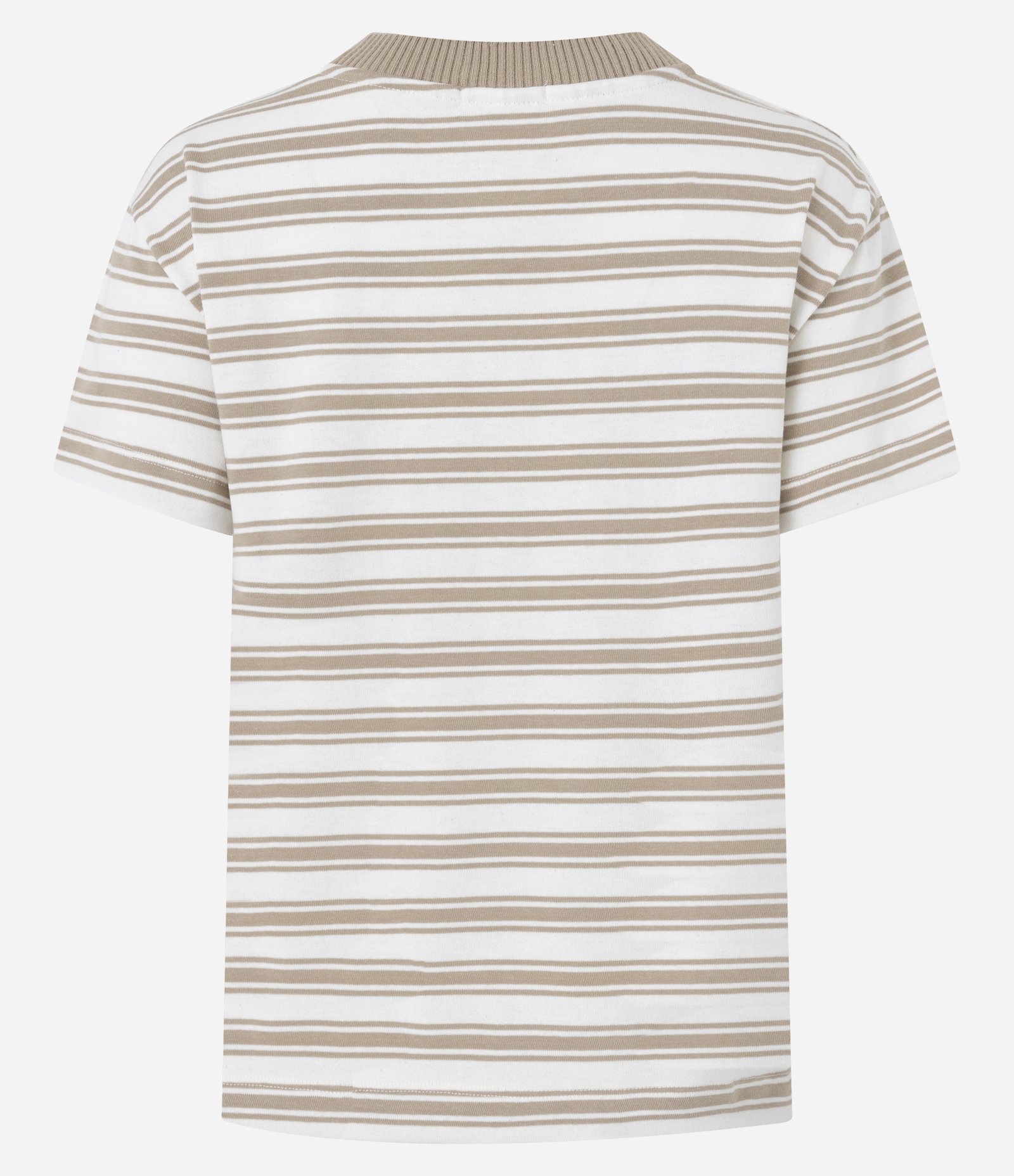 Camiseta em Algodão Listrada com Gola Canelada Bege 4