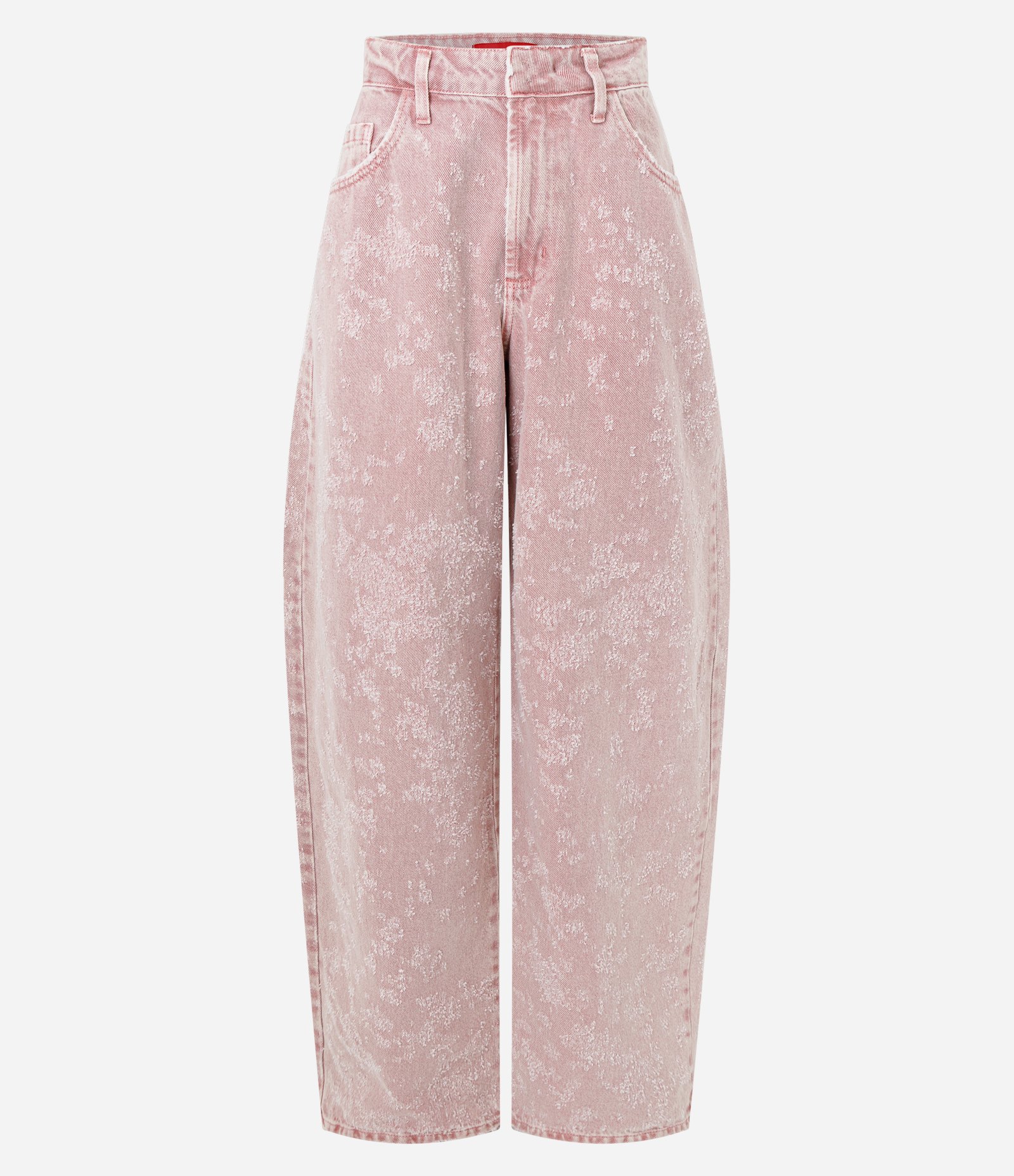 Calça Barrel em Sarja com Efeito Marmorizado e Cintura Baixa Rosa 6