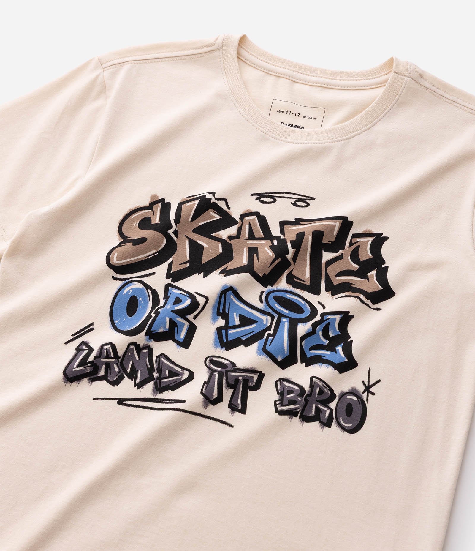 Camiseta Infantil Em Algodão Grafitado - Tam 5 a 16 Anos Bege 4