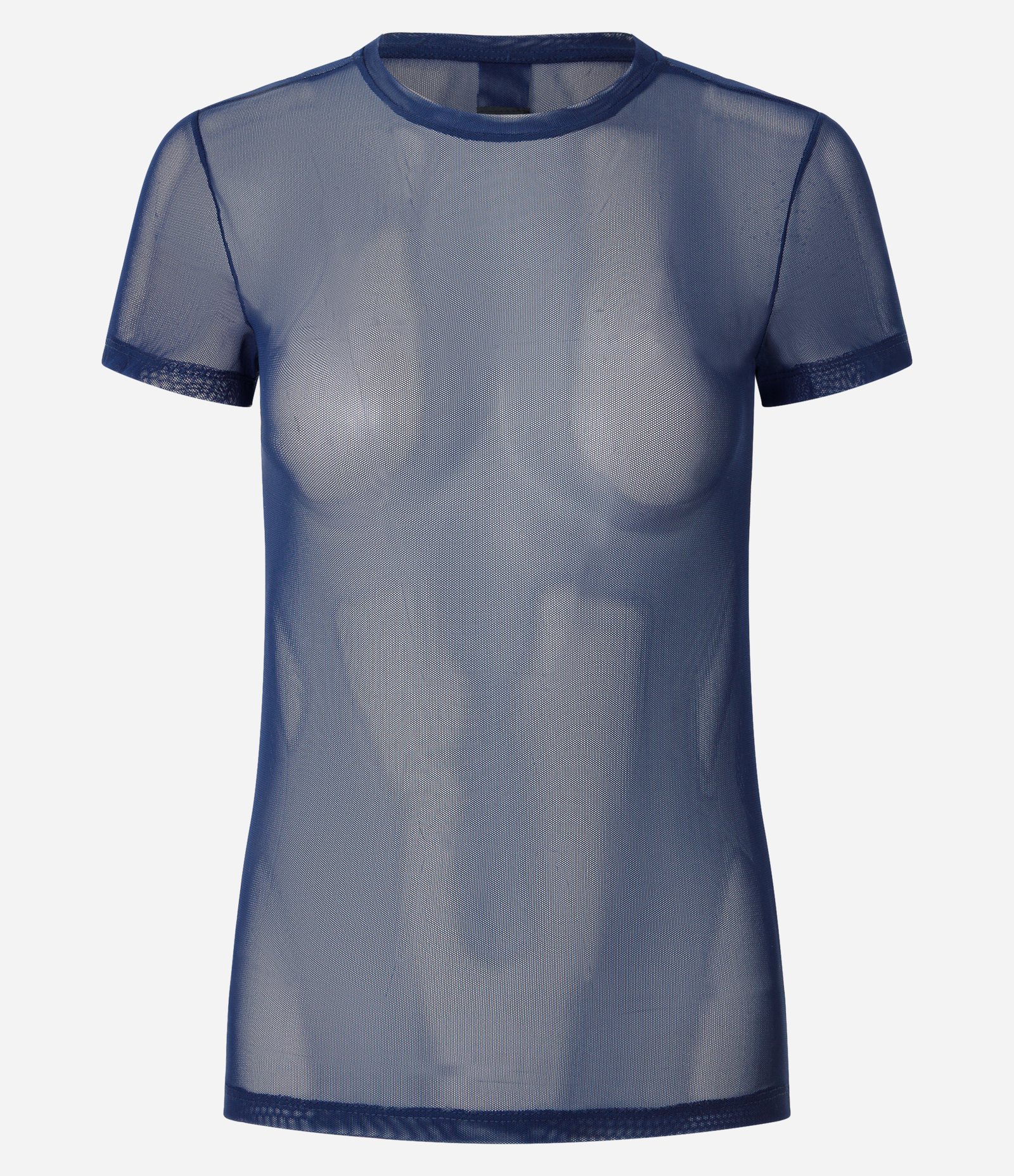Camiseta Ajustada Esportiva em Tule com Transparência Azul 1