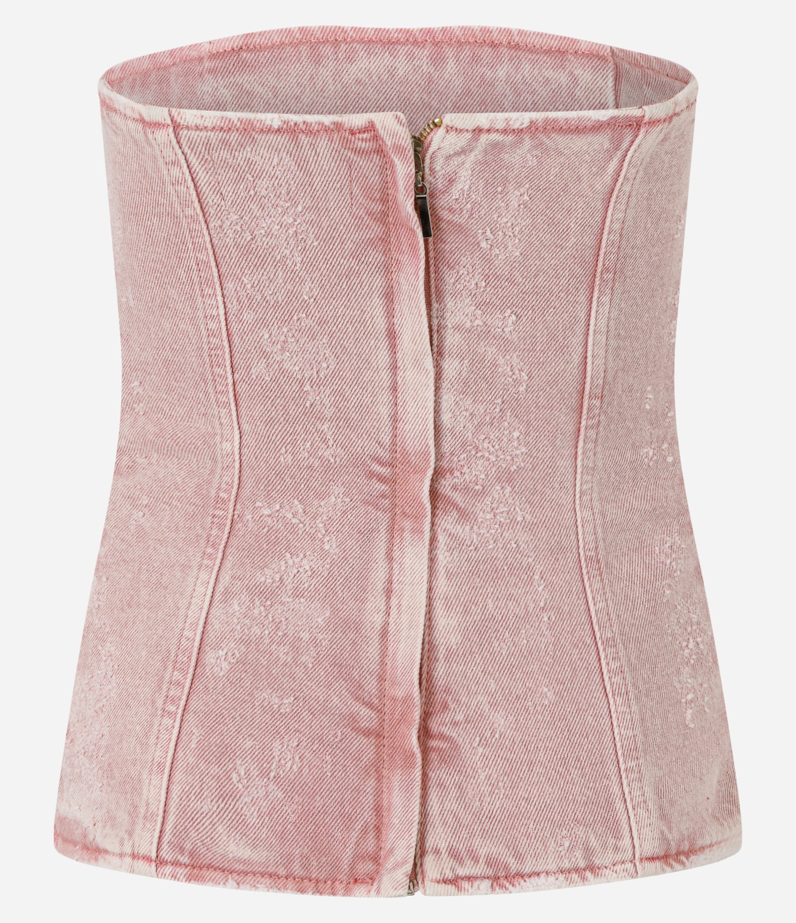 Blusa Corset em Sarja com Recortes e Efeito Puído Rosa 6