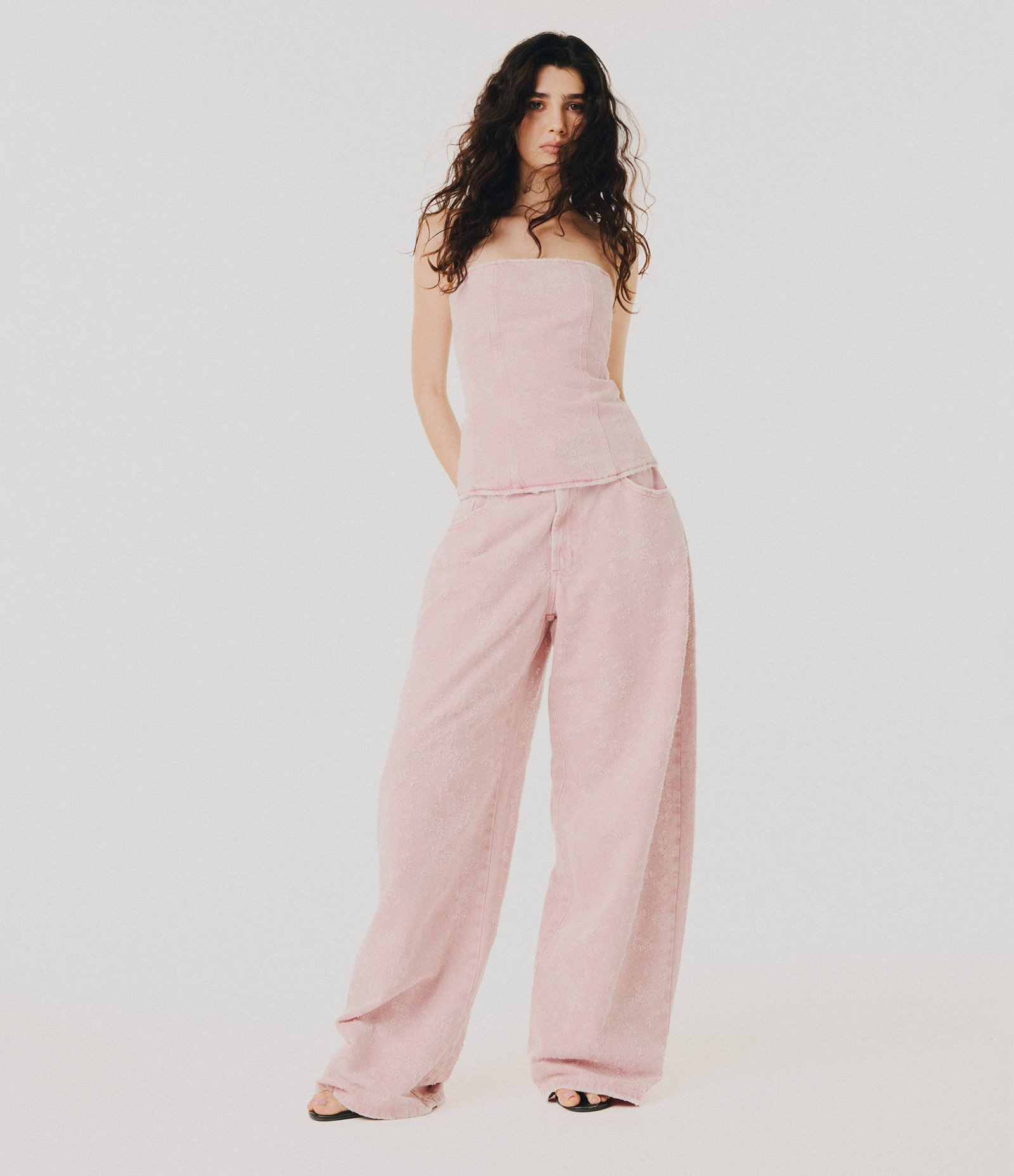 Blusa Corset em Sarja com Recortes e Efeito Puído Rosa 3