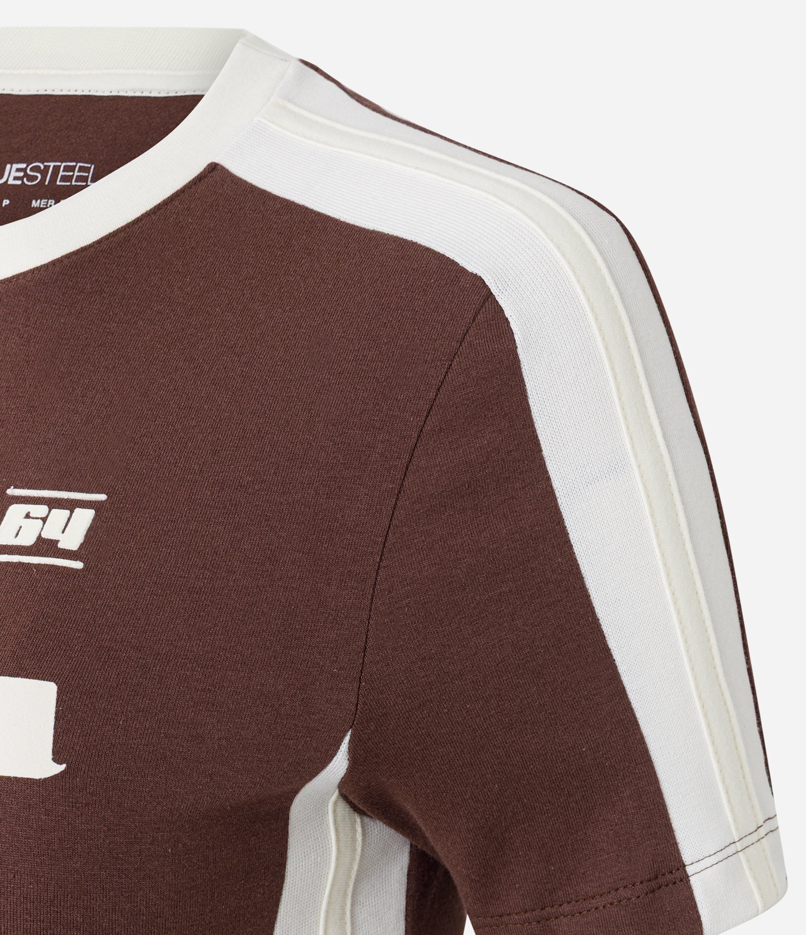 Camiseta com Lettering Korea New Club Society e Recortes Contrastantes Marrom 4