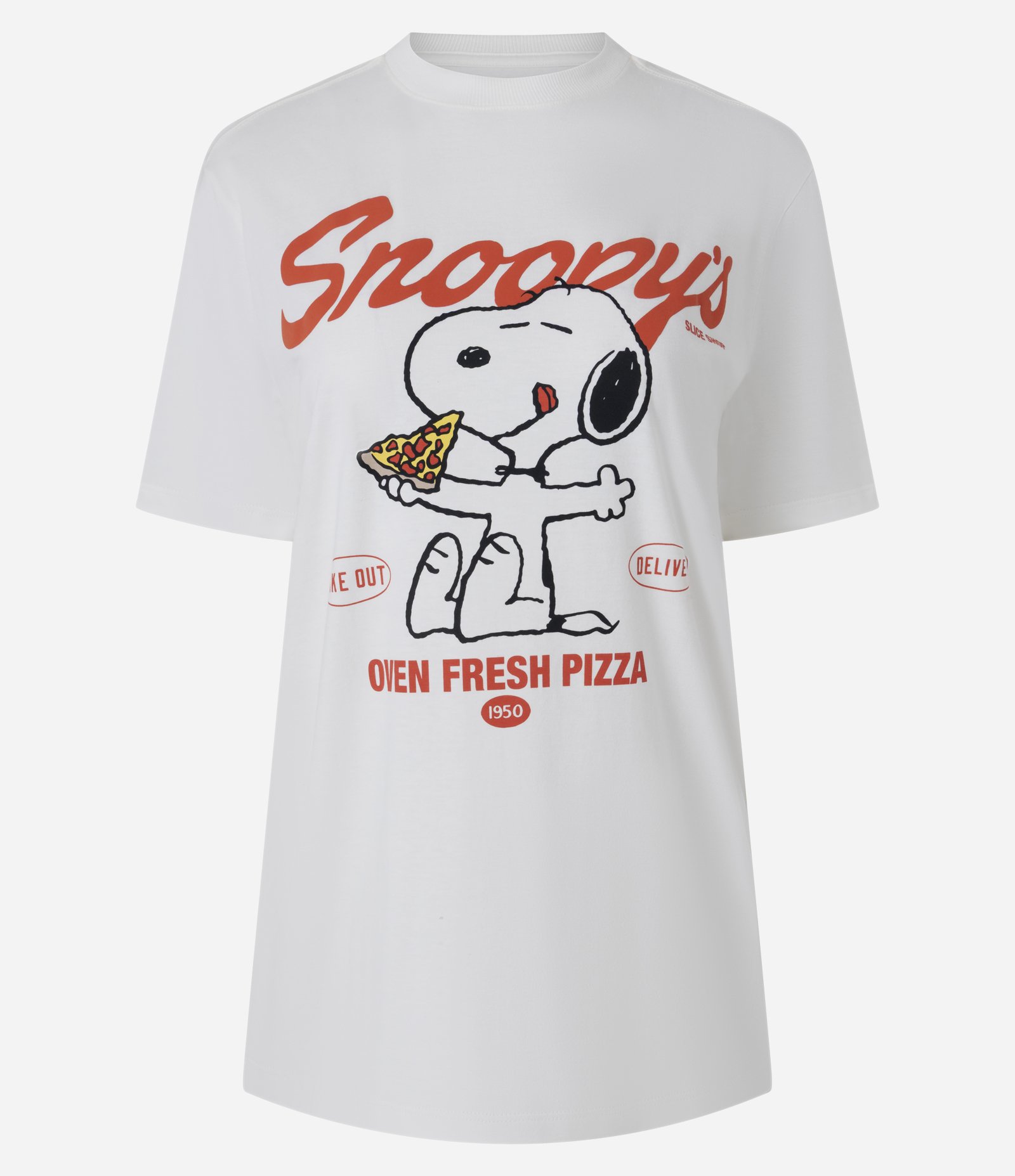 Camiseta em Algodão com Estampa Snoopy Pizza Branco 5