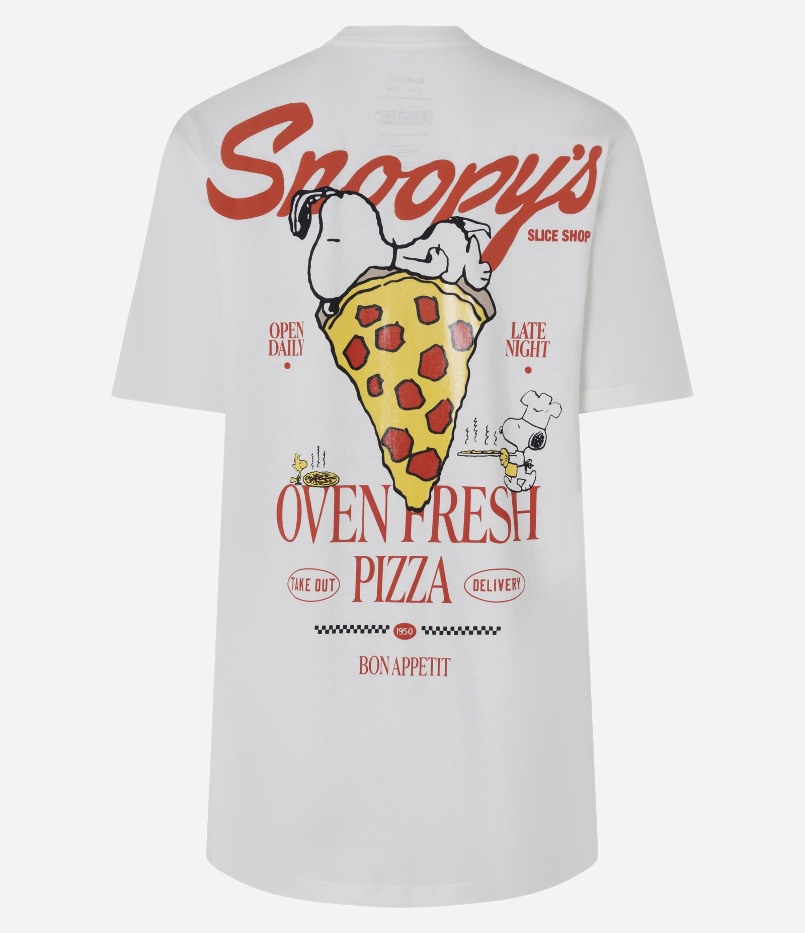 Camiseta em Algodão com Estampa Snoopy Pizza Branco 6