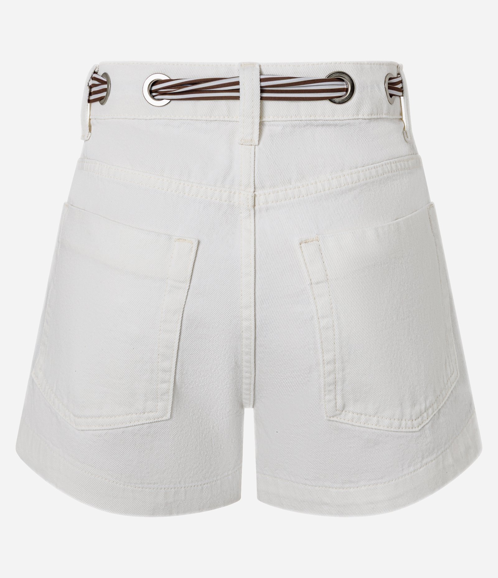 Short em Sarja com Lenço Listrado e Ilhoses Branco 7