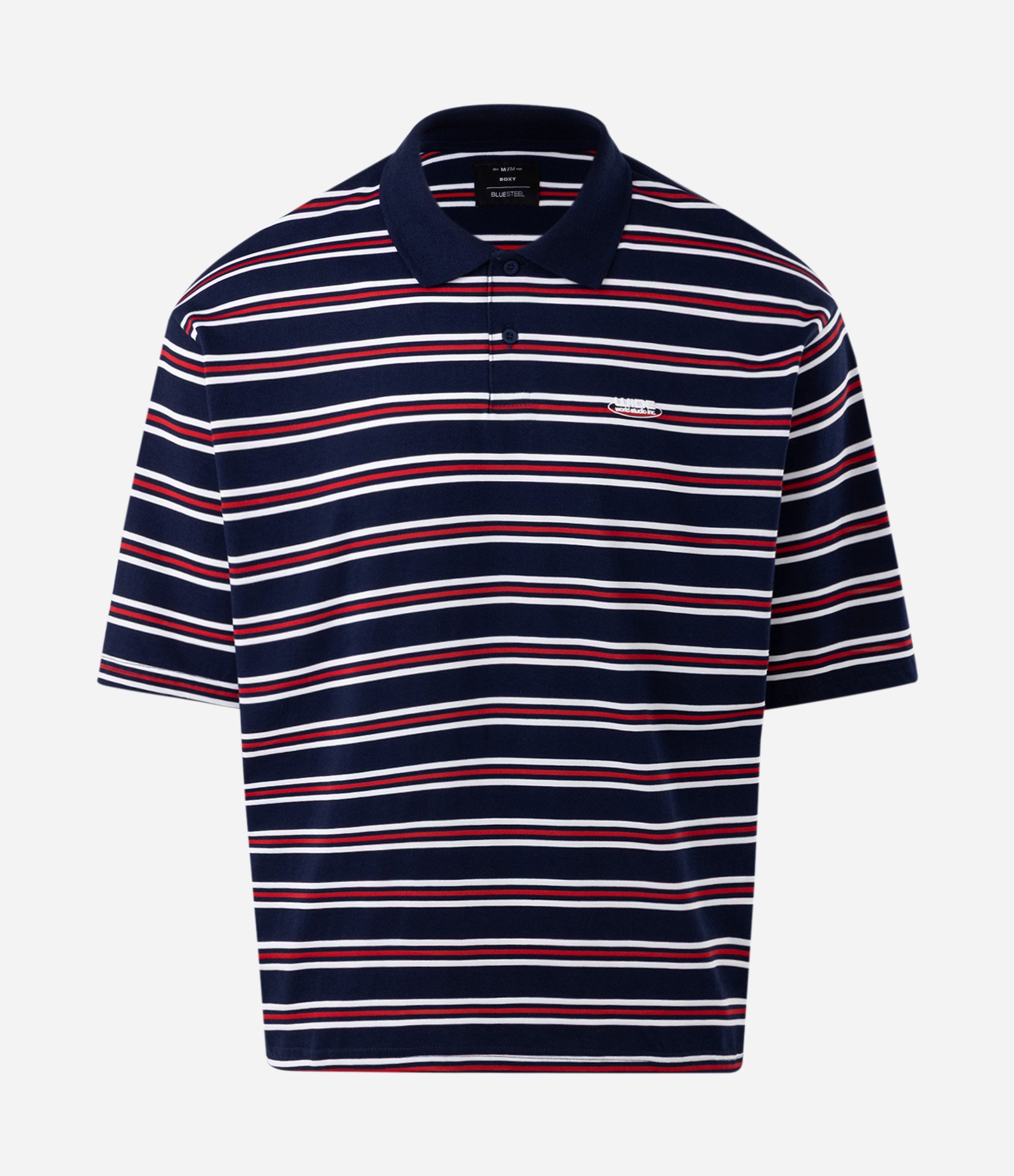 Camiseta Polo Boxy Listrada com Bordado Azul 5