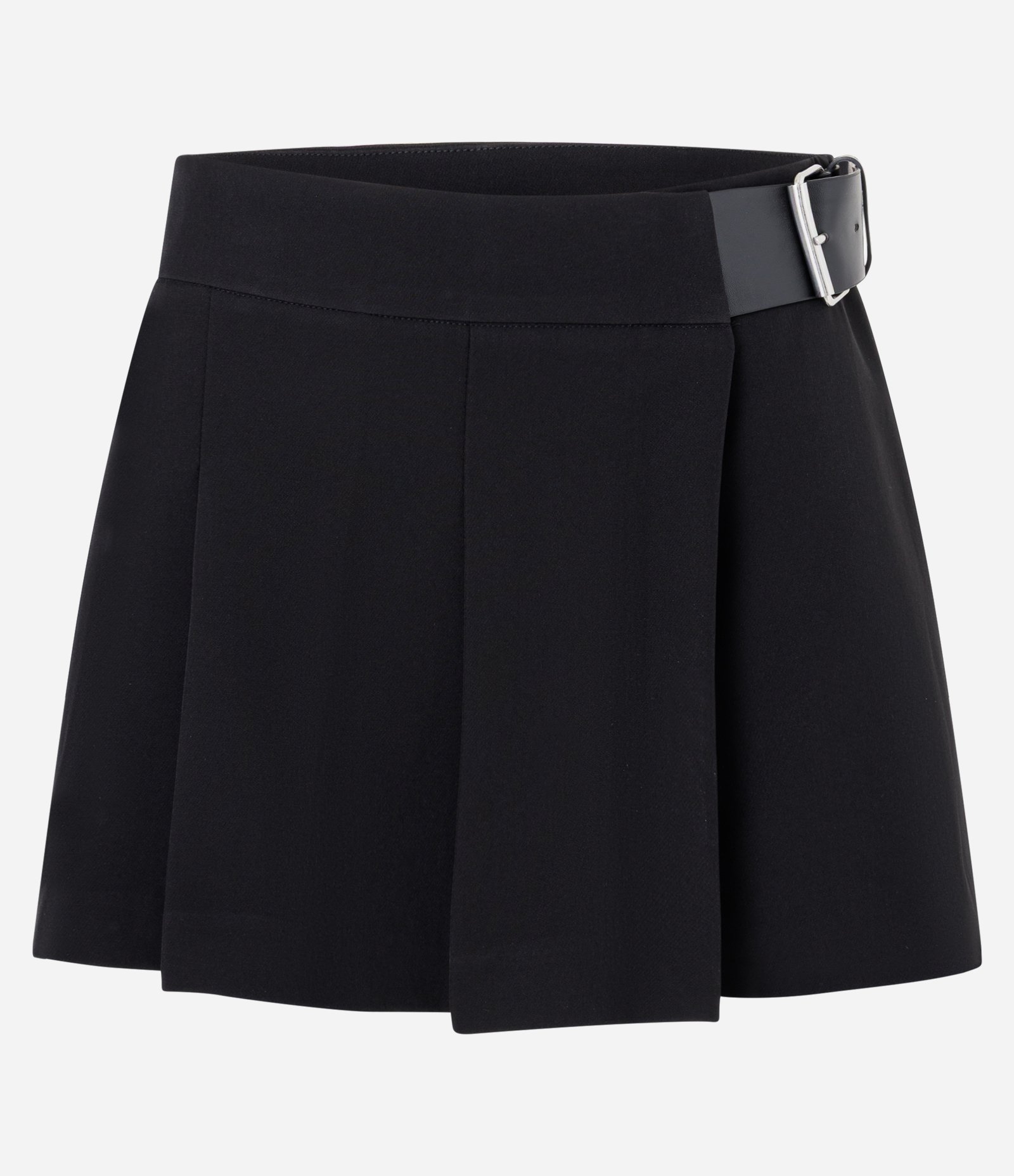 Short Saia Alfaiatado com Plissado Frontal e Cinto Lateral Preto 1