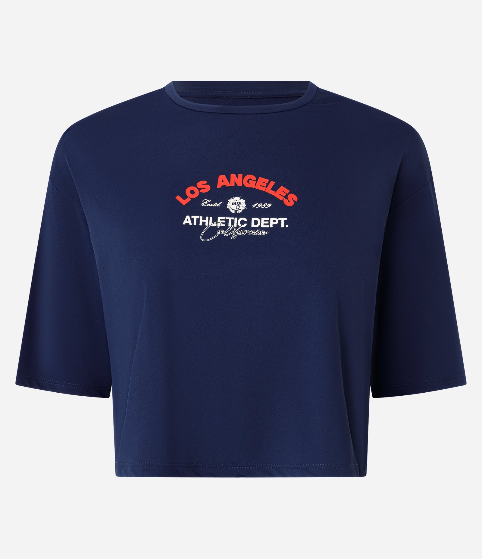 Camiseta Cropped Esportiva com Lettering Los Angeles Azul 5