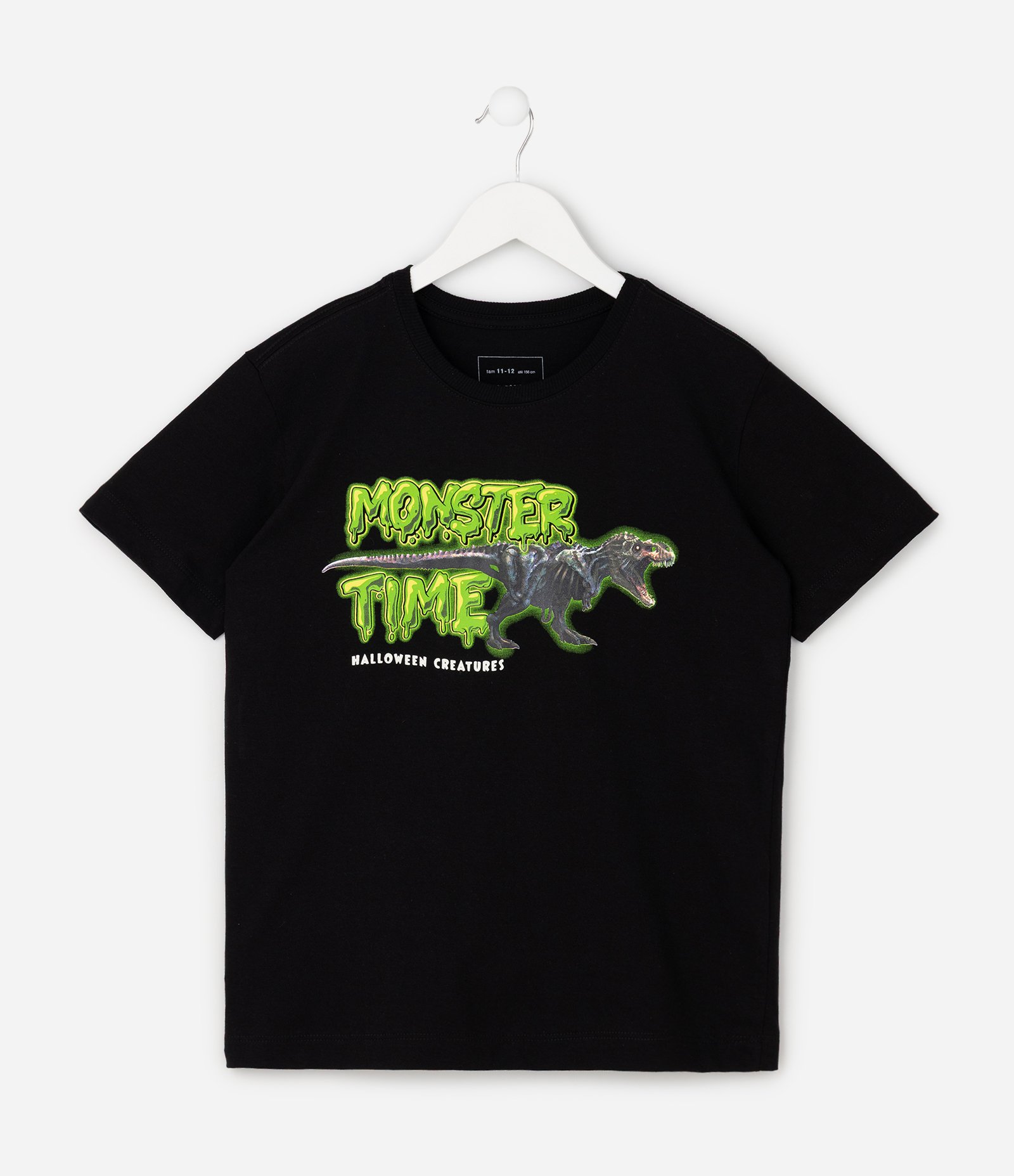 Camiseta Infantil com Estampa Dinossauro Brilha No Escuro - Tam 5 a 14 Anos Preto 7