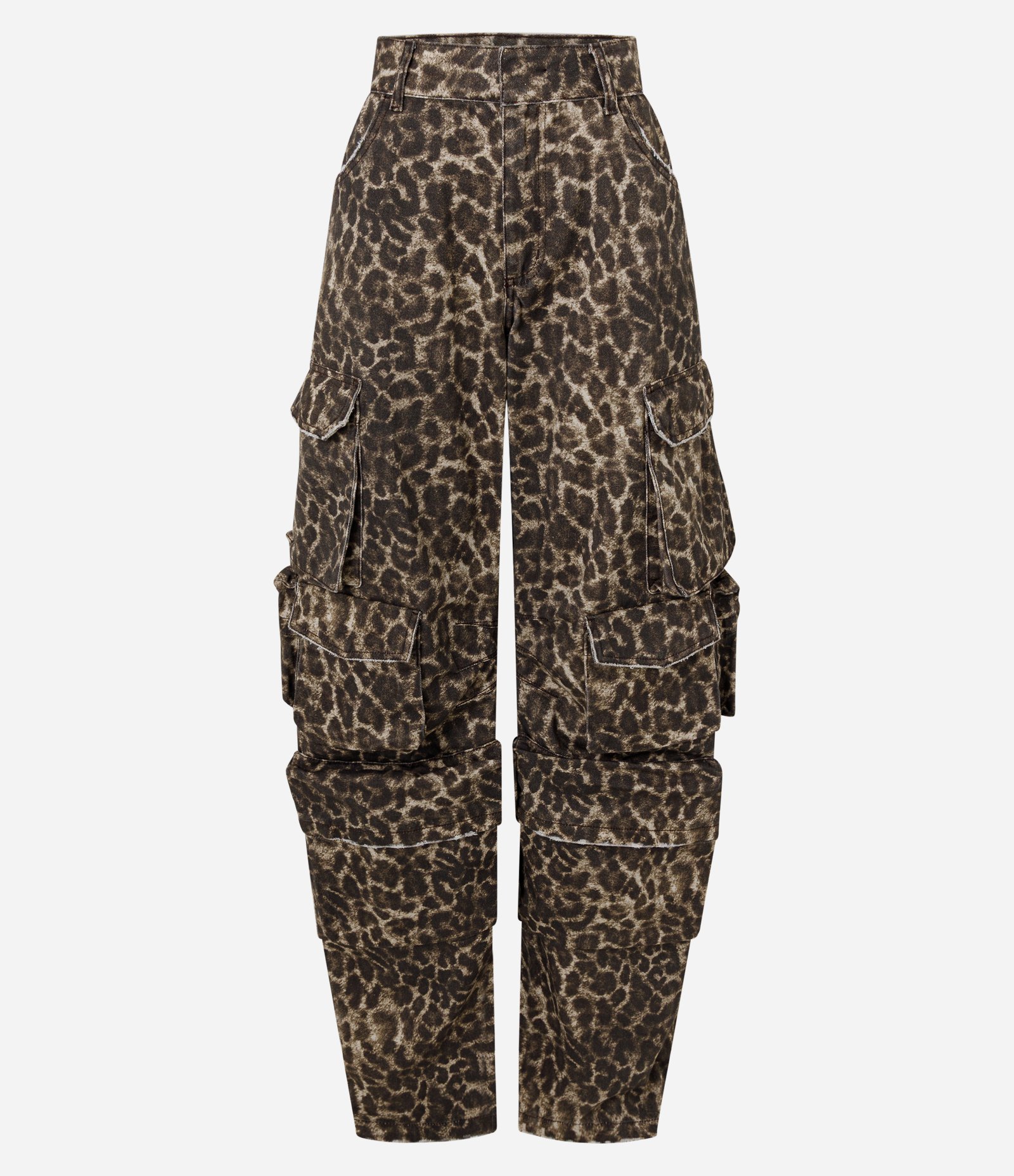 Calça Balloon em Jeans com Bolsos Cargo e Estampa Animal Print Marrom 6