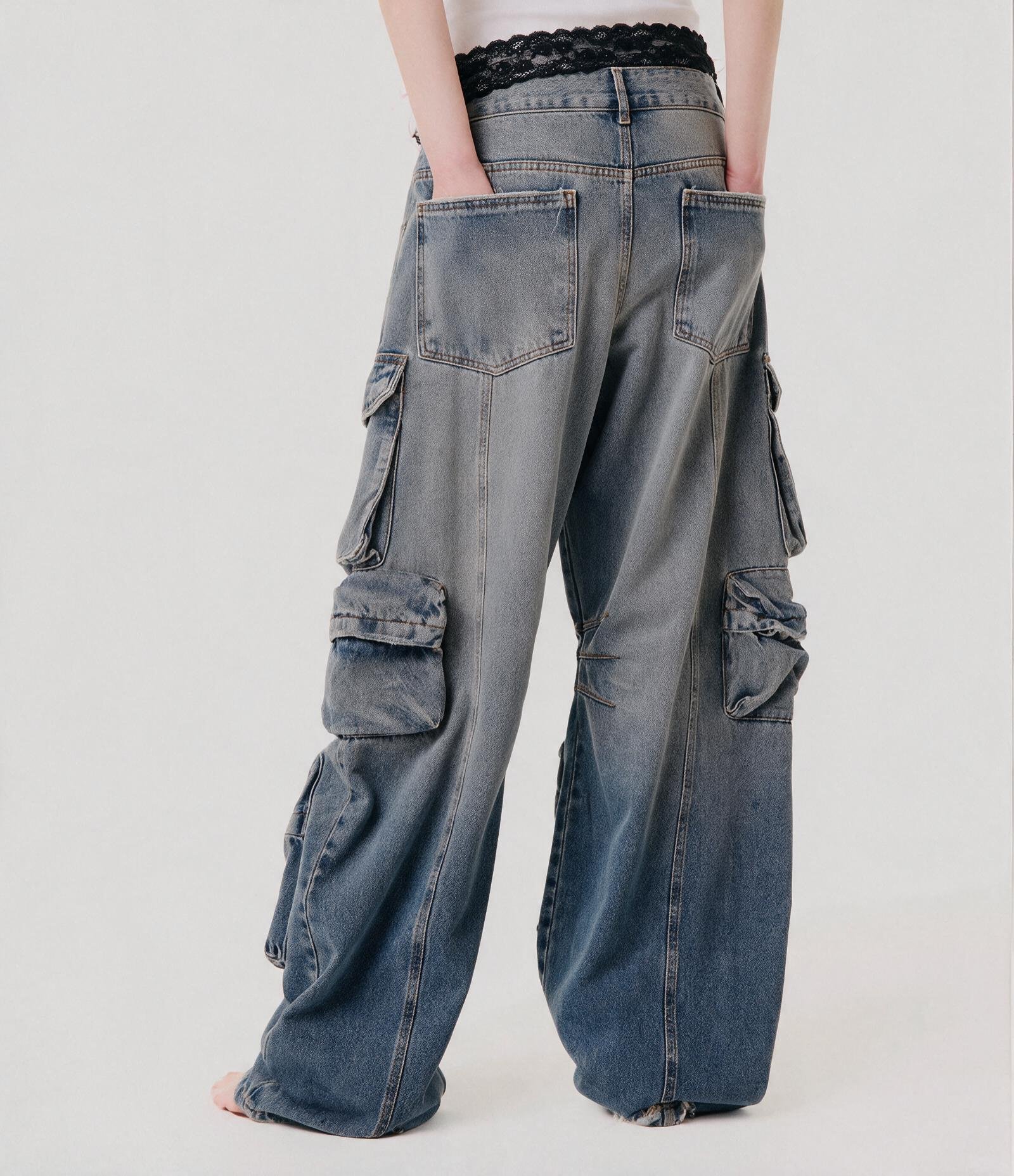 Calça Baggy Balloon em Jeans com Bolsos Cargo Azul 3