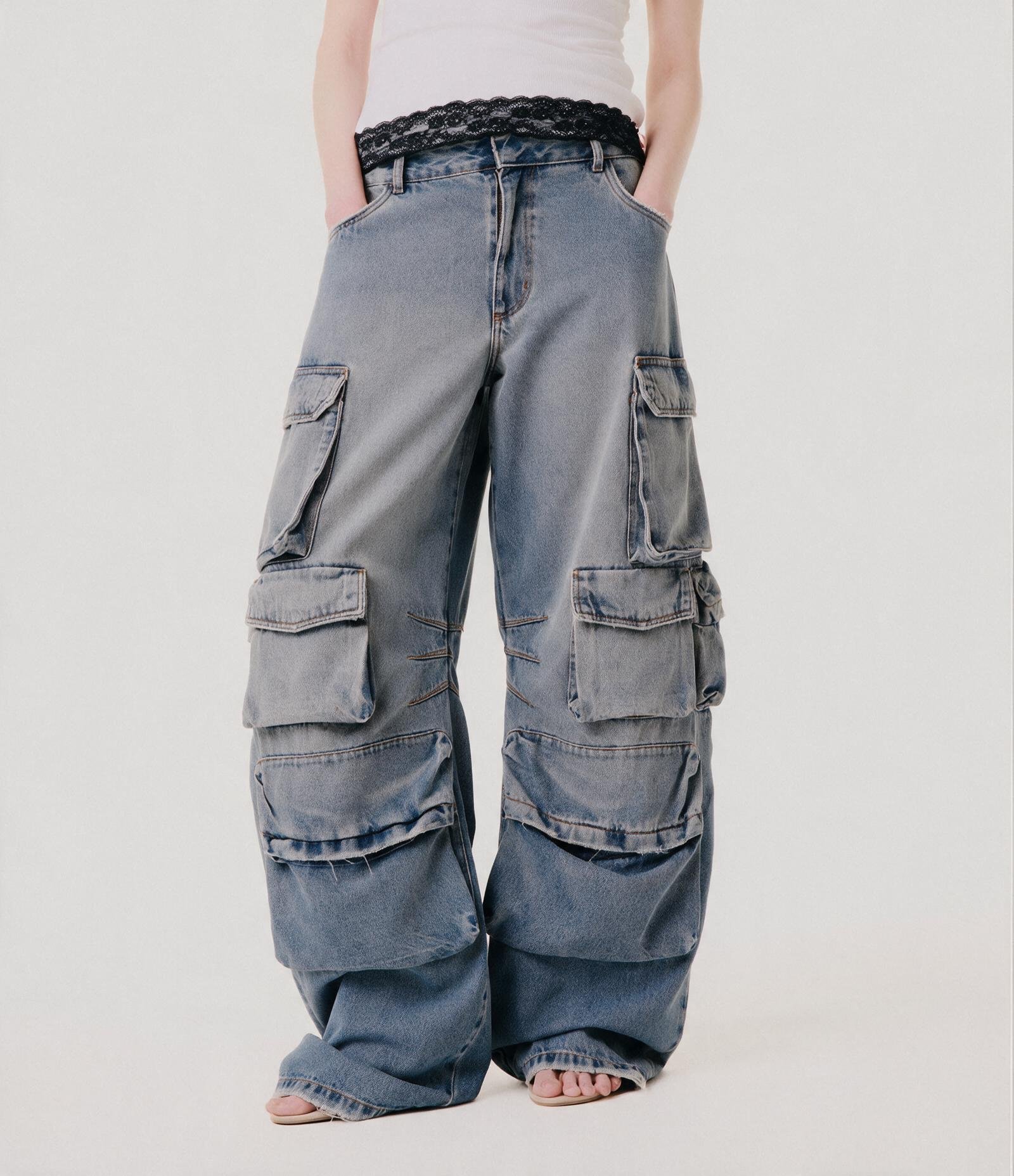 Calça Baggy Balloon em Jeans com Bolsos Cargo Azul 4