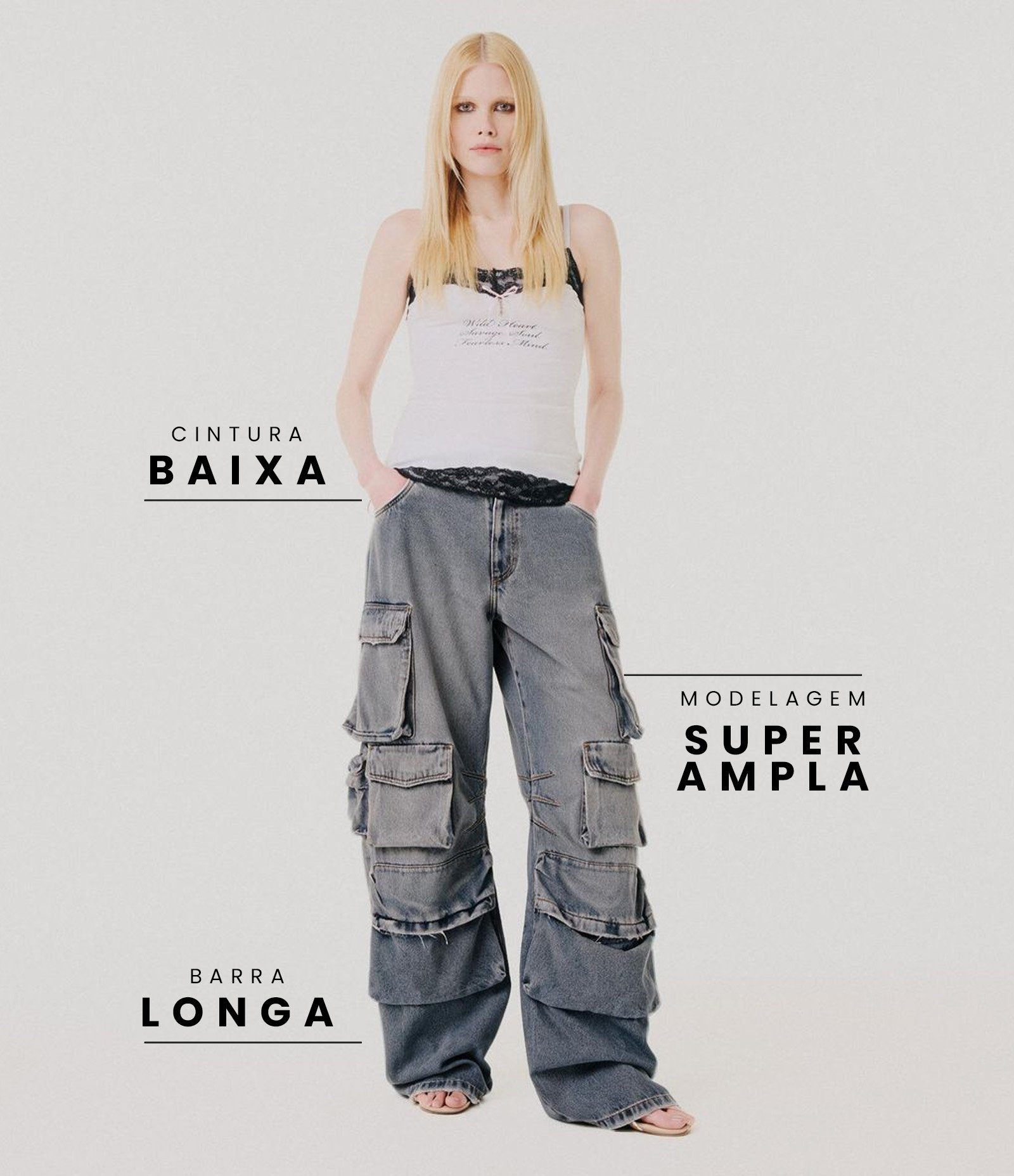 Calça Baggy Balloon em Jeans com Bolsos Cargo Azul 1