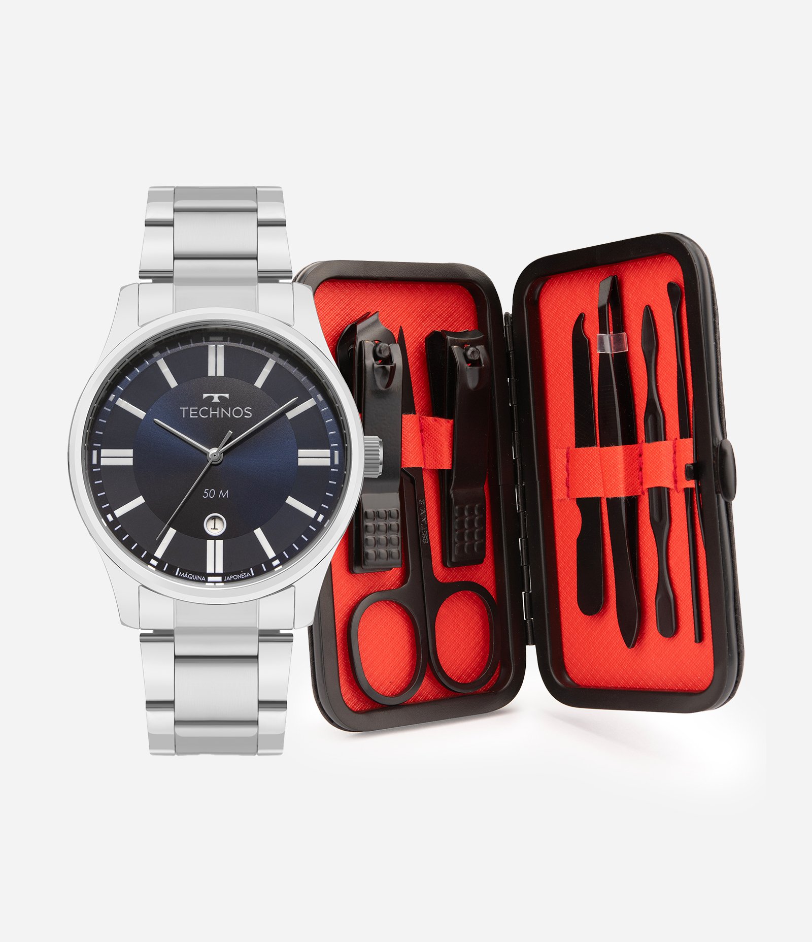 KIT Relógio Analógico Technos em Aço 2115TZZ K1A Prata 4