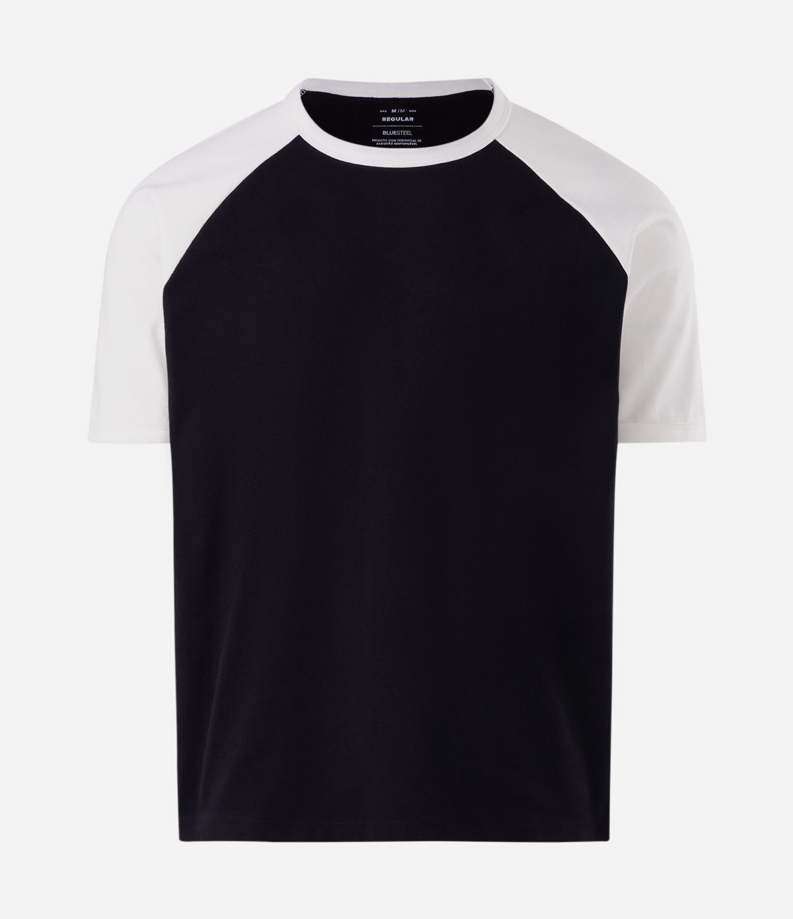 Camiseta Regular em Algodão com Manga Raglan Contraste Preto 1