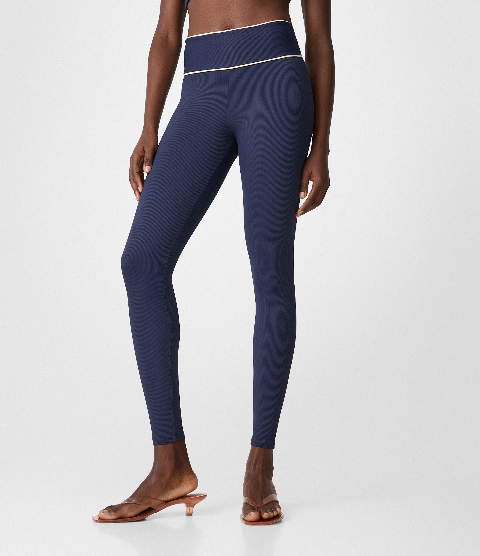 Calça Legging Esportiva Canelada com Friso Contrastante Azul 2