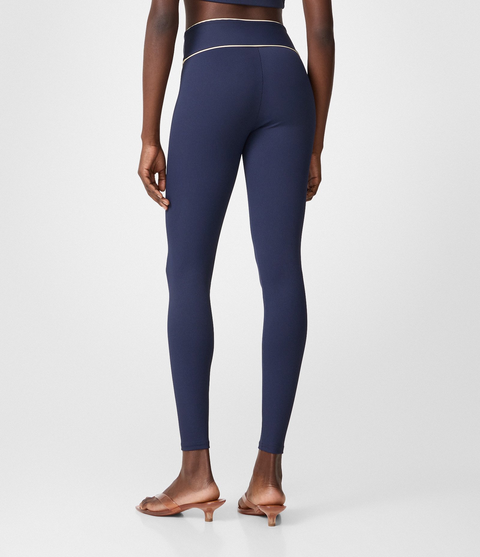Calça Legging Esportiva Canelada com Friso Contrastante Azul 3