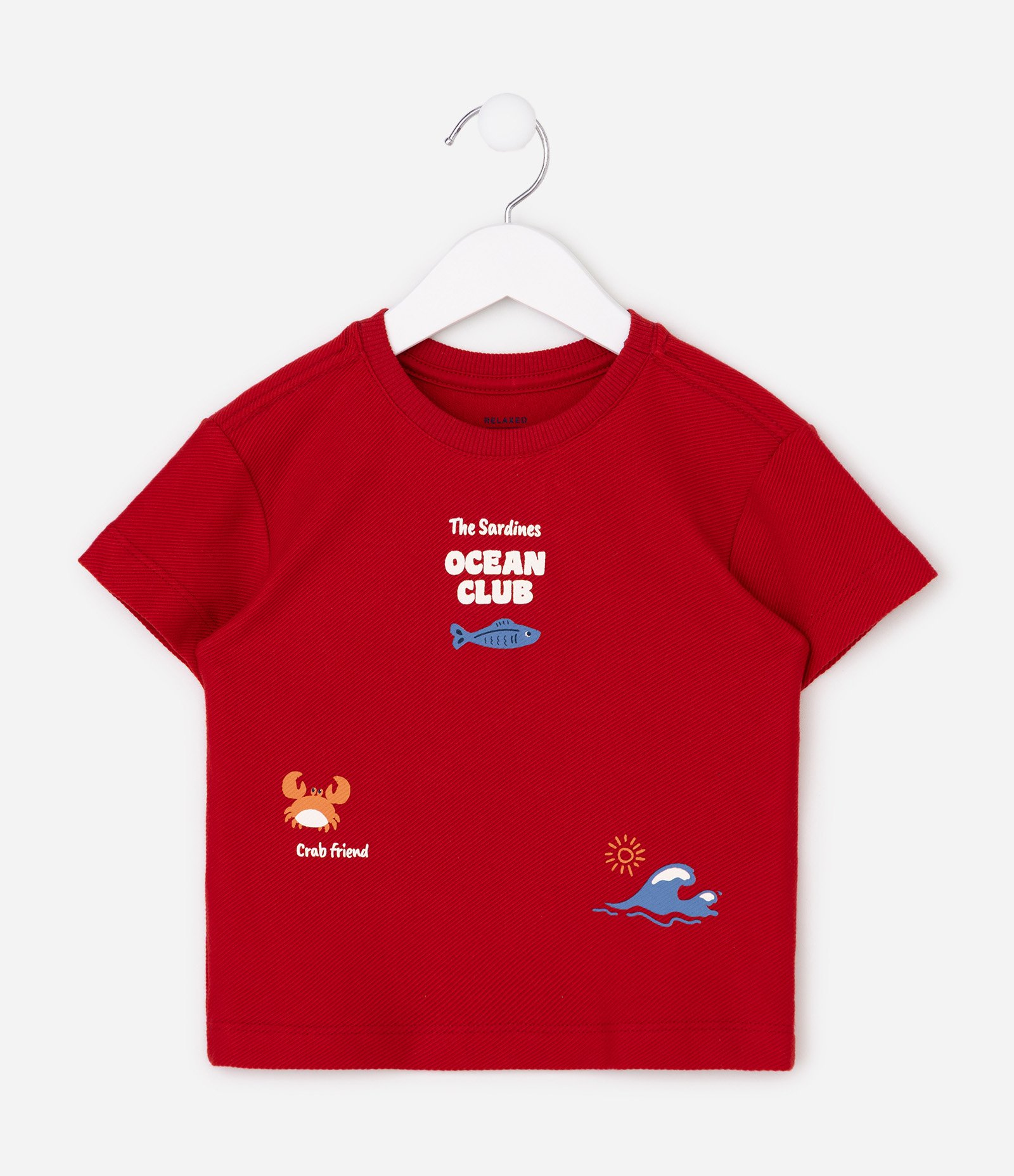Camiseta Infantil Em Algodão Texturizada Ocean Club - Tam 1 a 6 Anos Vermelho 3