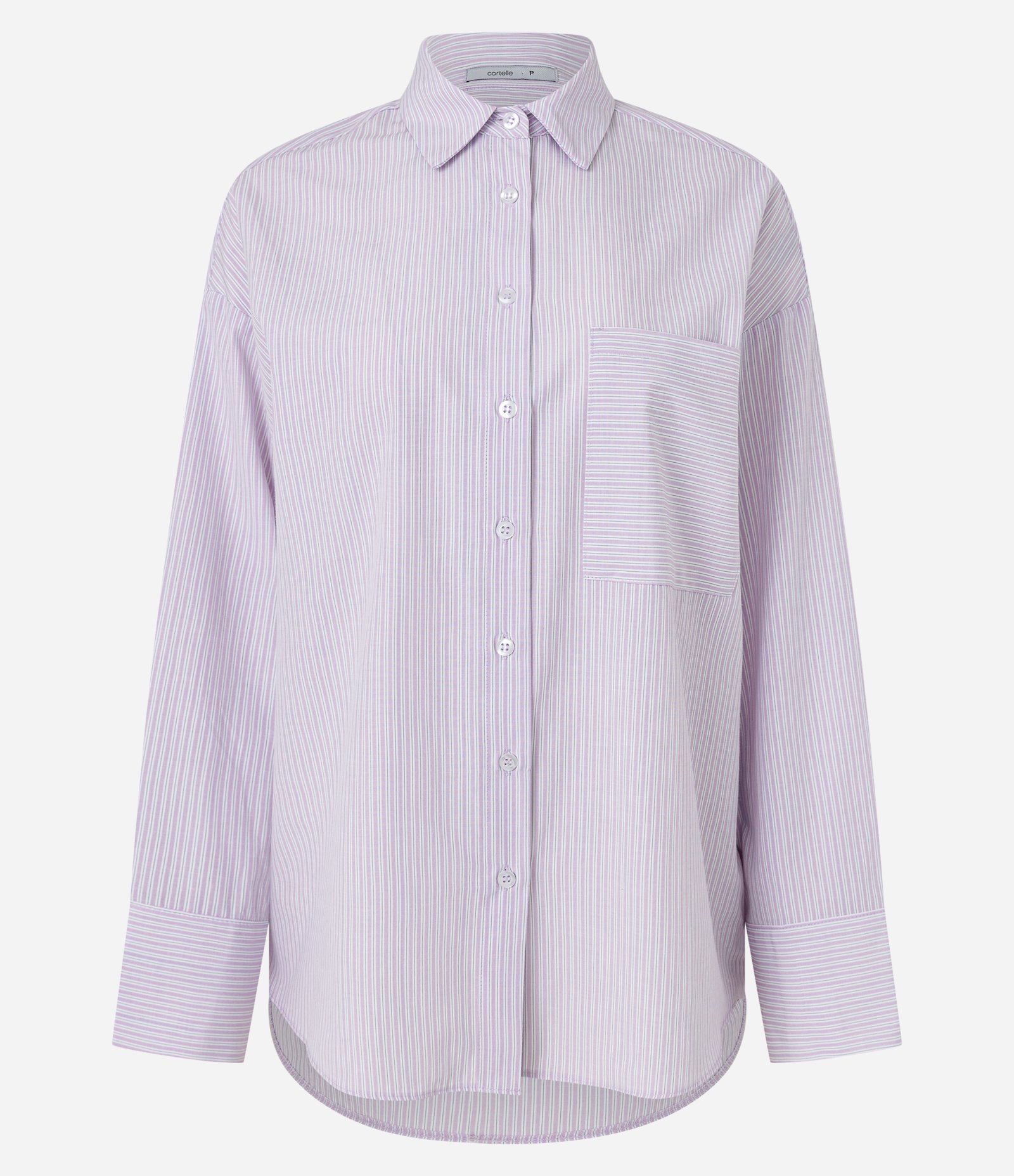 Camisa Oversized em Tricoline com Estampa Listrada Lilás 5