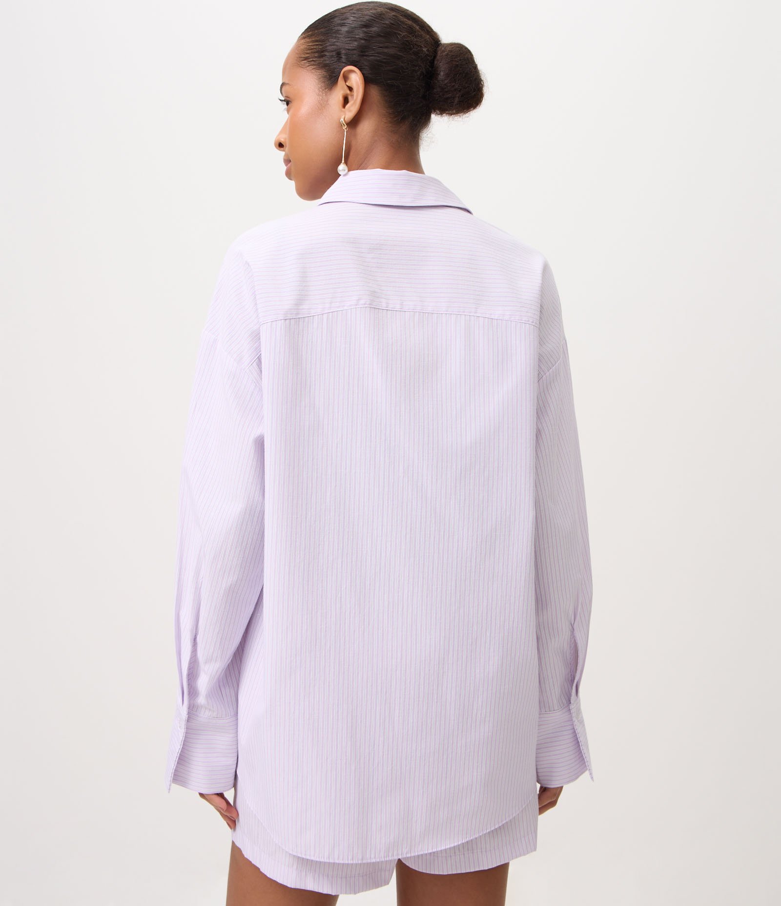 Camisa Oversized em Tricoline com Estampa Listrada Lilás 4