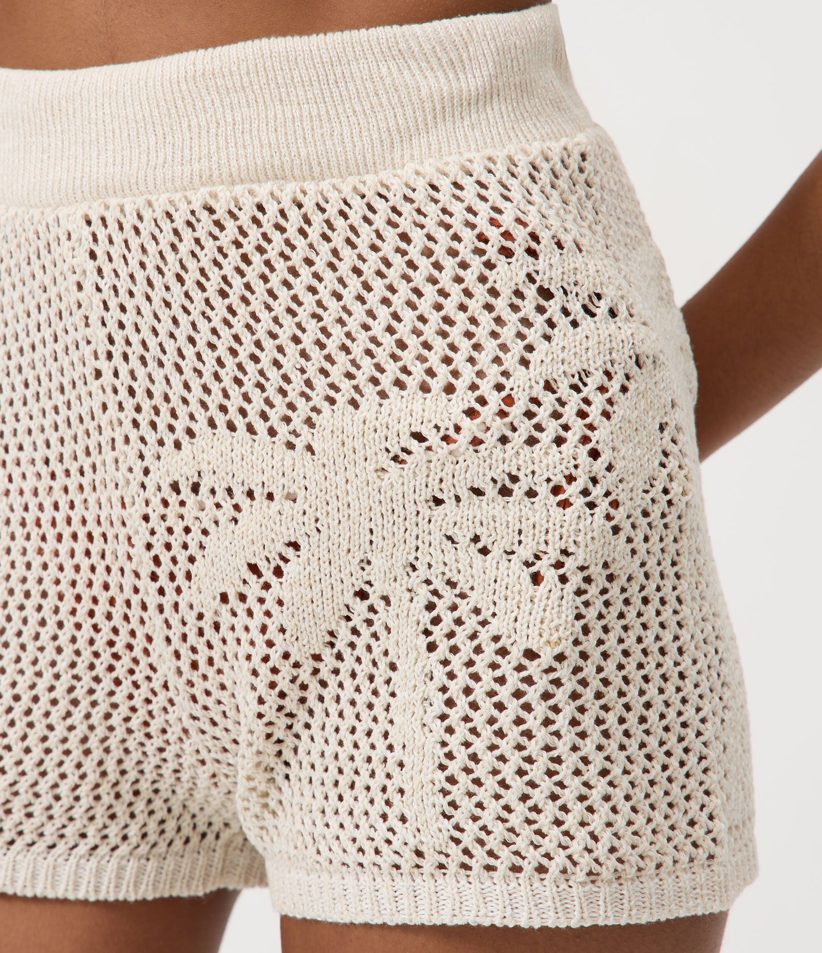 Saída de Praia Short em Crochê com Bordado de Palmeira Off White 3
