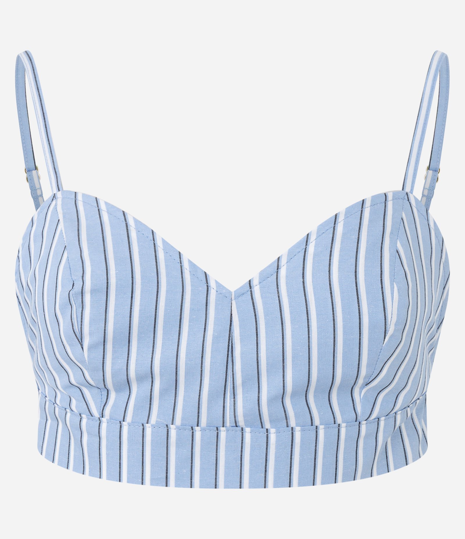 Blusa Cropped em Tricoline Listrada com Alças Finas Azul 5