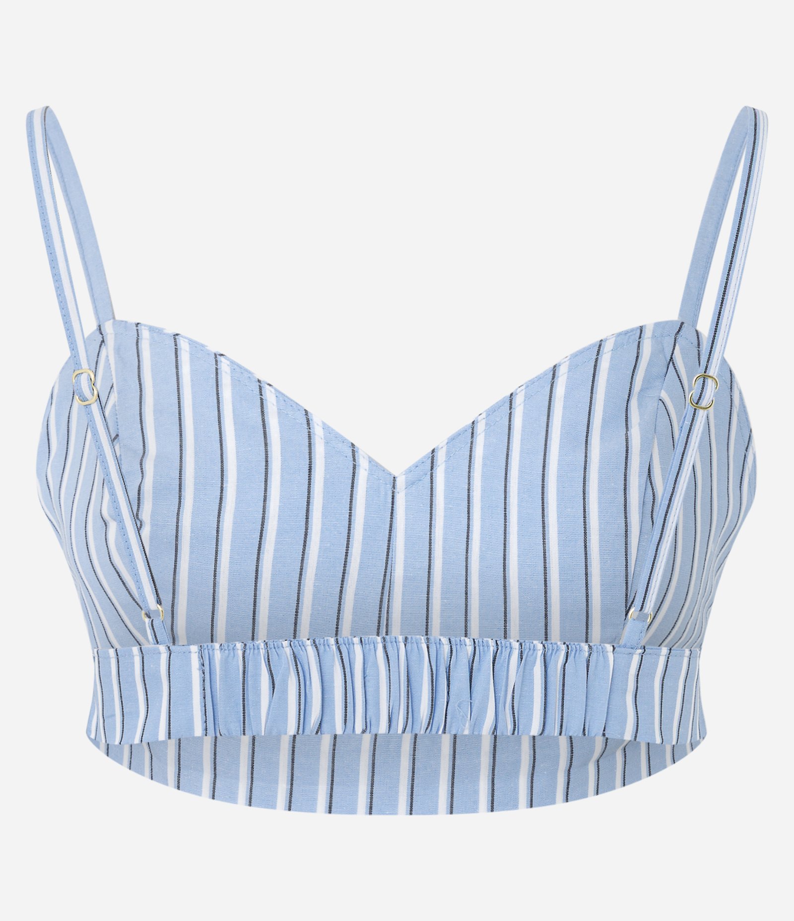 Blusa Cropped em Tricoline Listrada com Alças Finas Azul 6