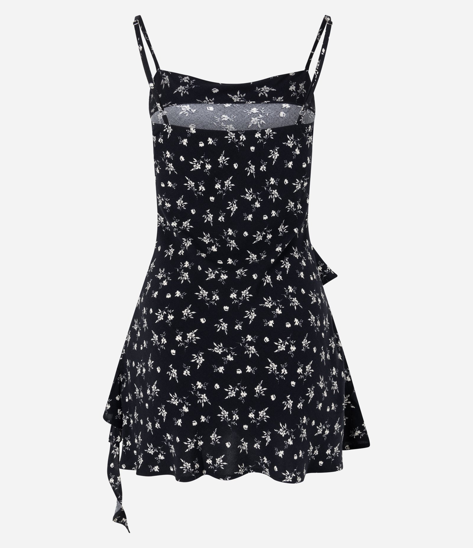 Vestido Curto Floral em Viscose com Babados Assimétricos Preto 7