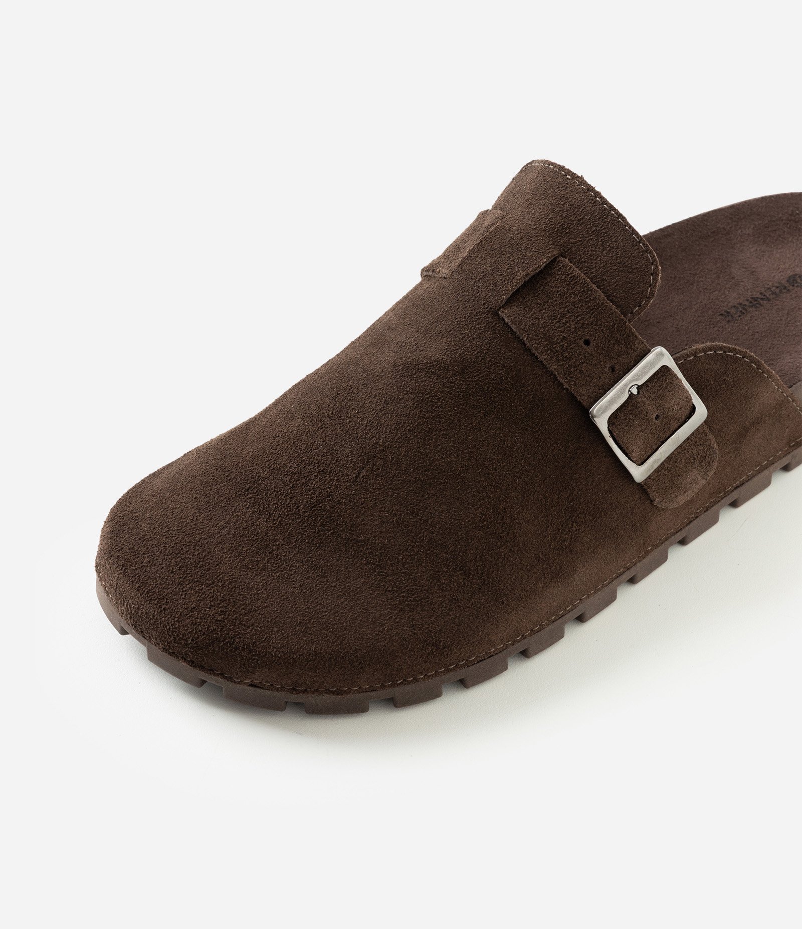 Chinelo Mule em Couro Camurça com Fivela Marrom 7