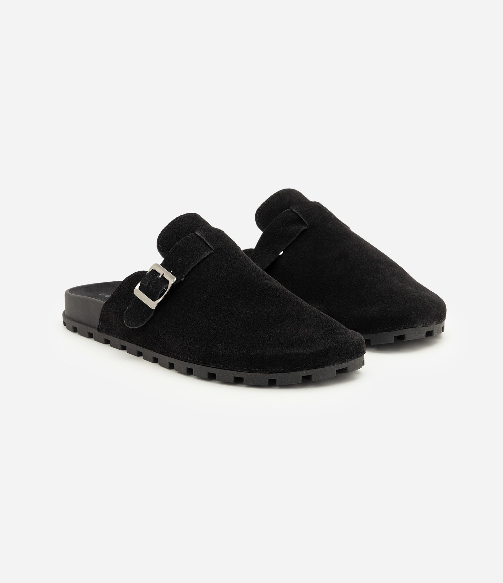 Chinelo Mule em Couro Camurça com Fivela Preto 4