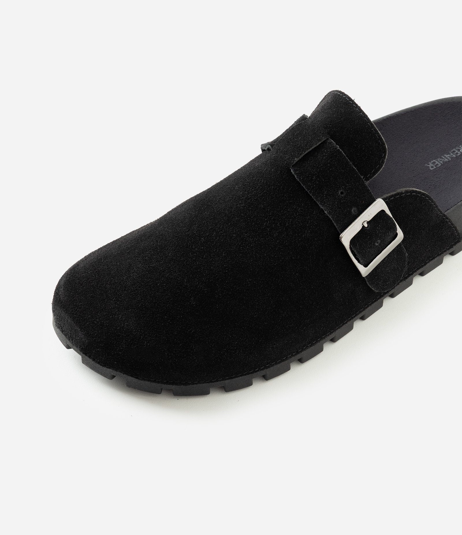Chinelo Mule em Couro Camurça com Fivela Preto 7